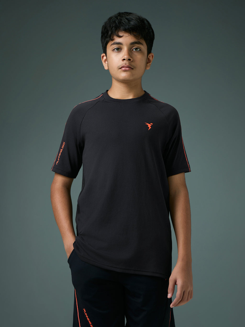 Technosport Kids Crew Neck Tshirt - B183 - BLACK