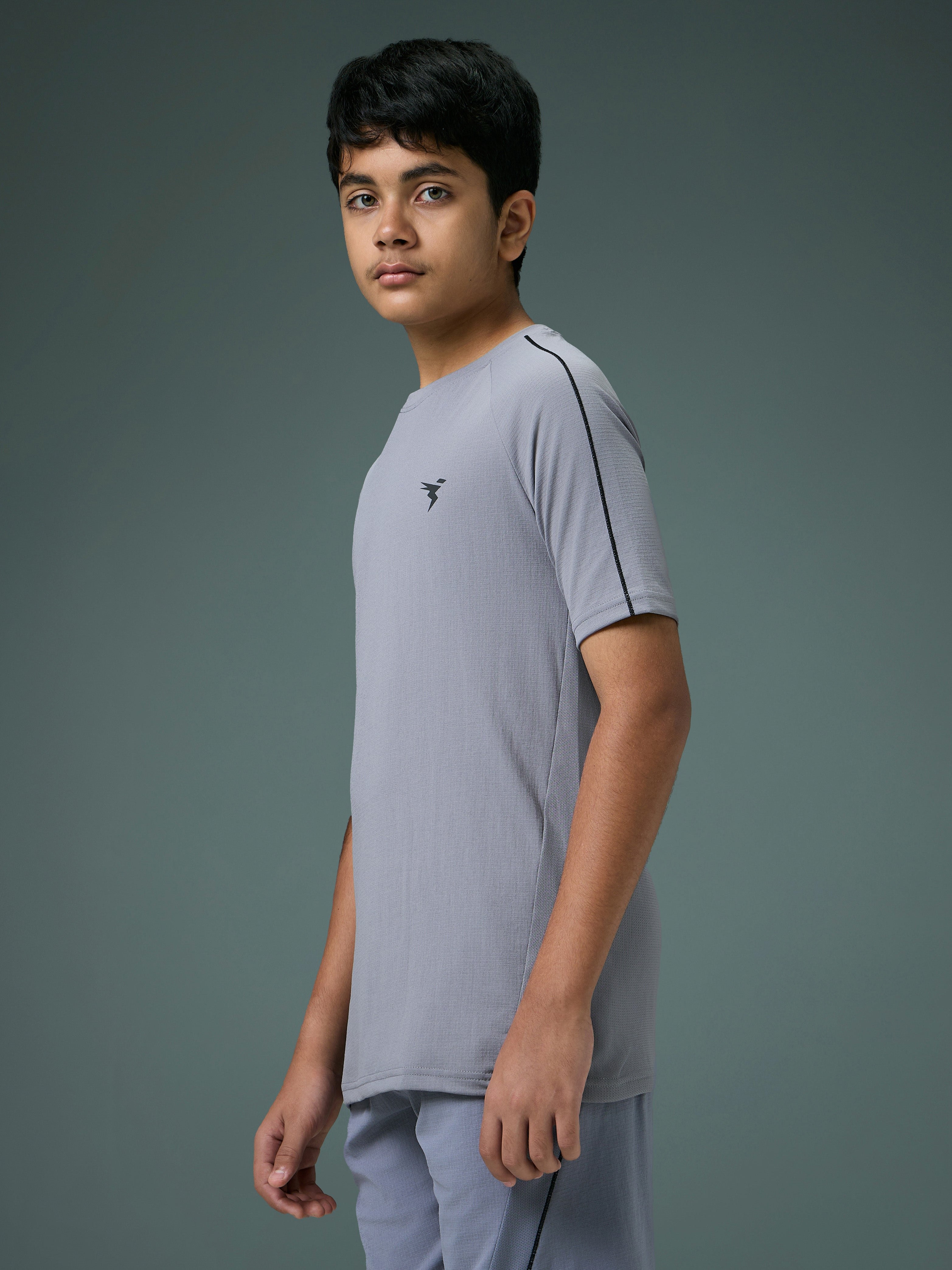 Technosport Kids Crew Neck Tshirt - B183 - LT GREY