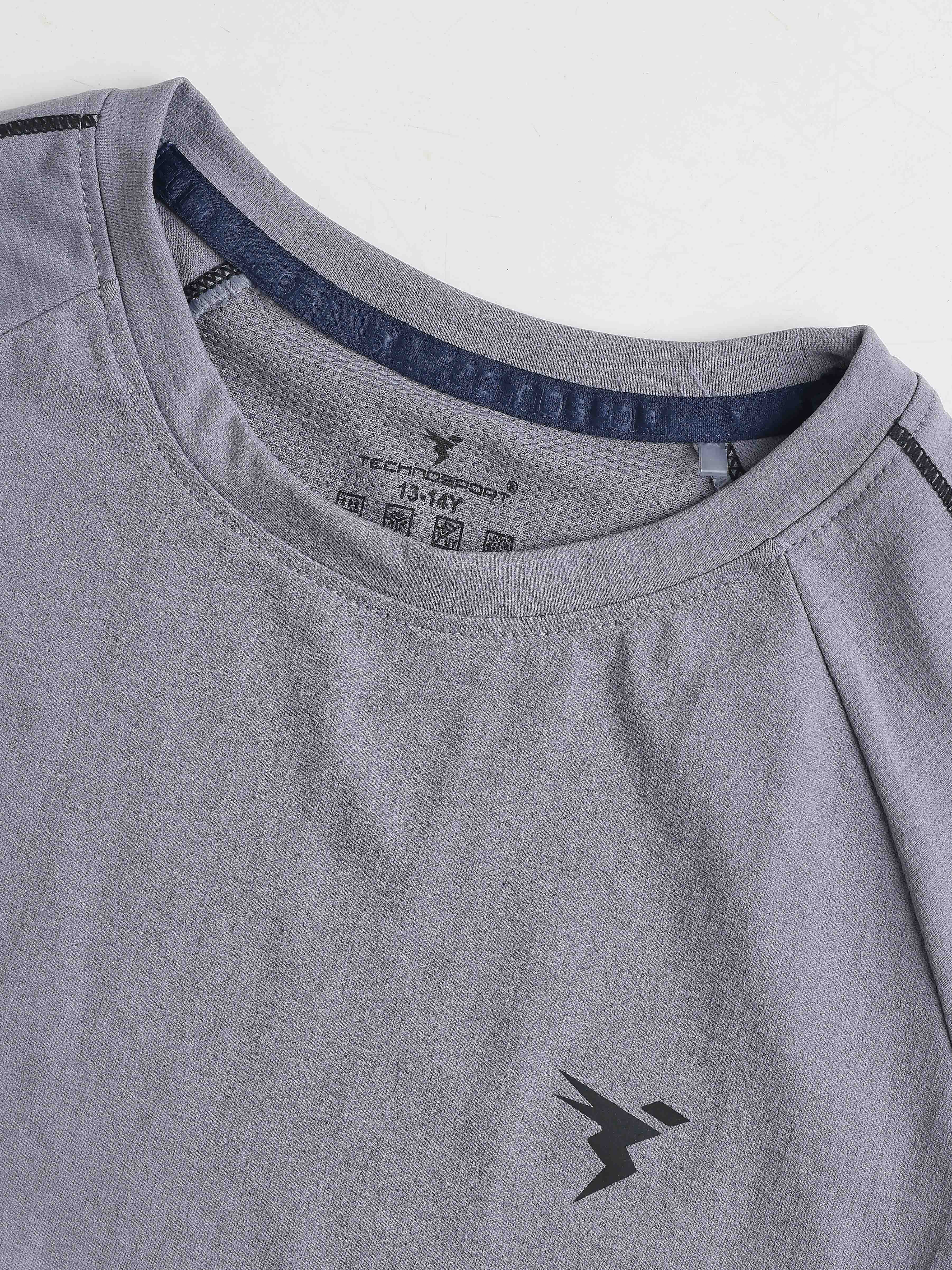 Technosport Kids Crew Neck Tshirt - B183 - LT GREY