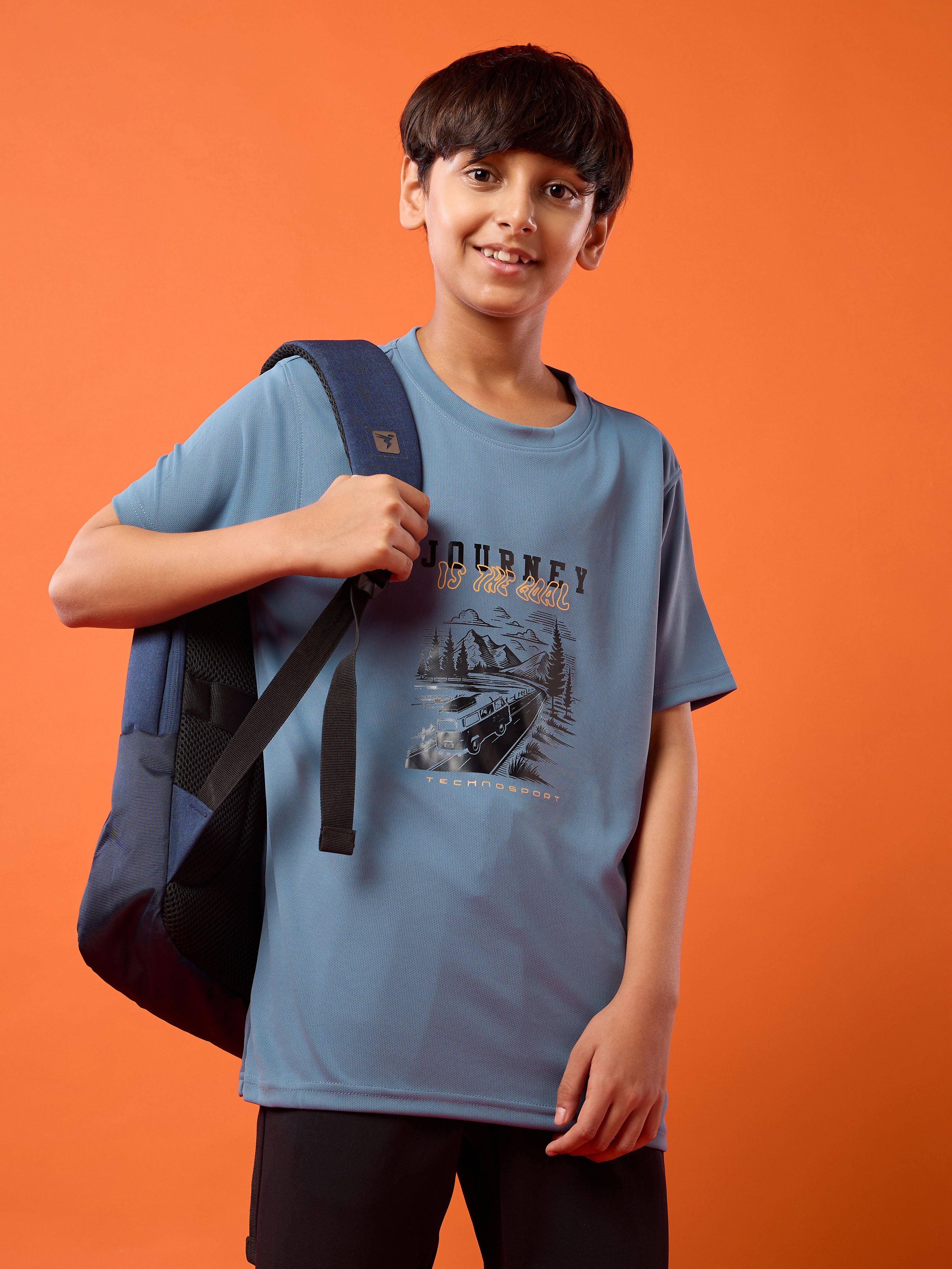 Technosport Kids Crew Neck Tshirt - BR121 - BLUE STONE