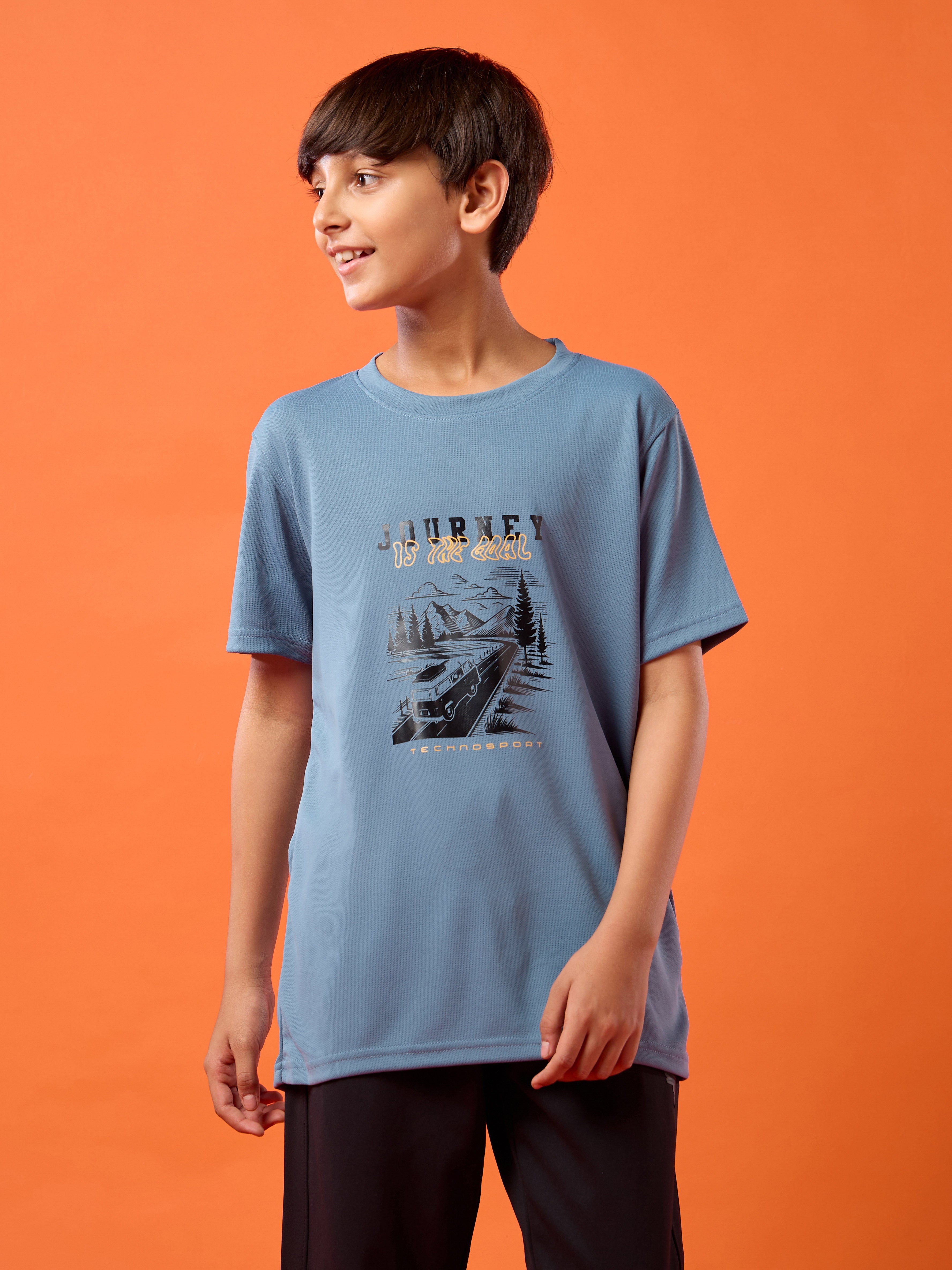 Technosport Kids Crew Neck Tshirt - BR121 - BLUE STONE