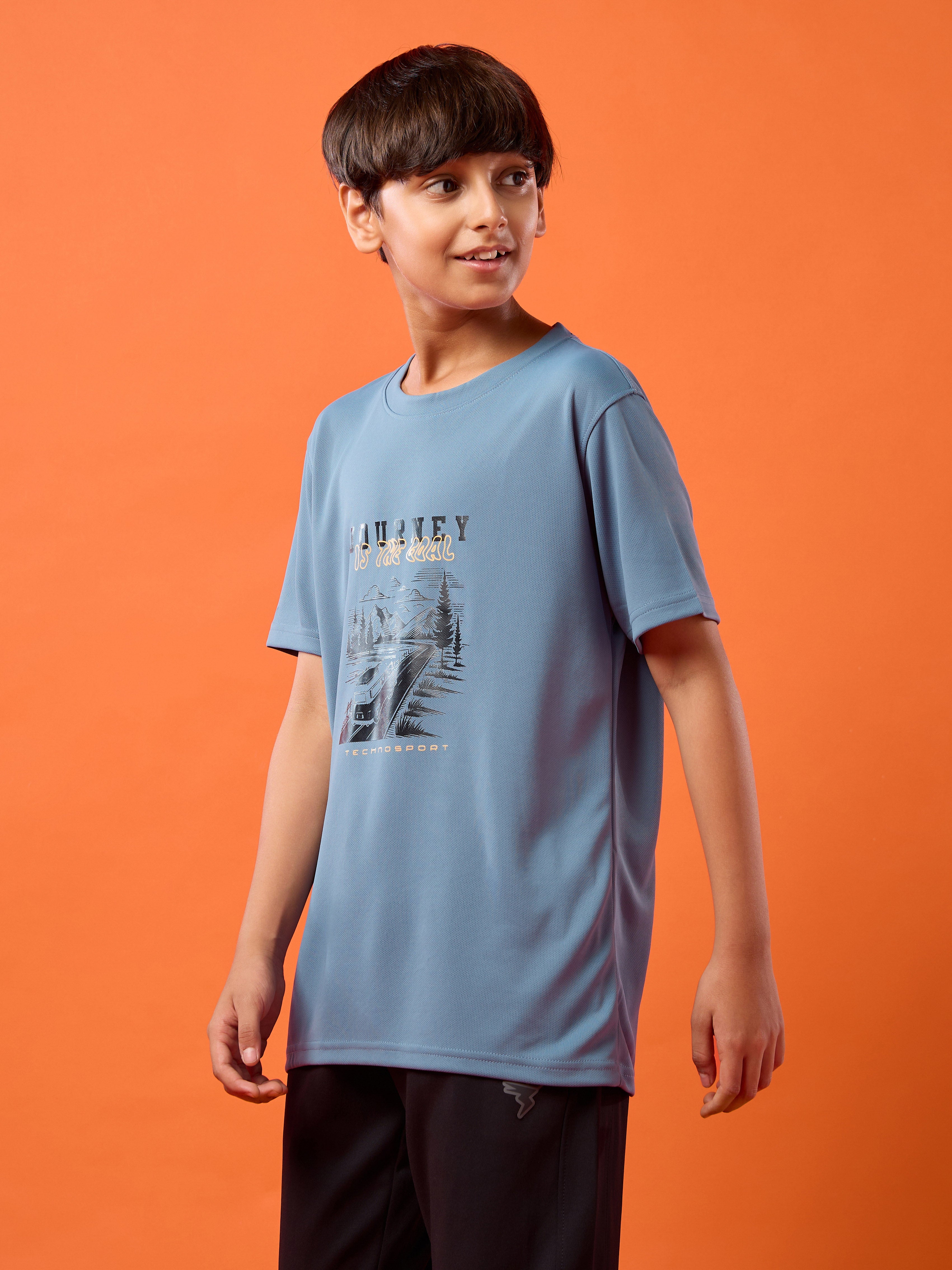 Technosport Kids Crew Neck Tshirt - BR121 - BLUE STONE