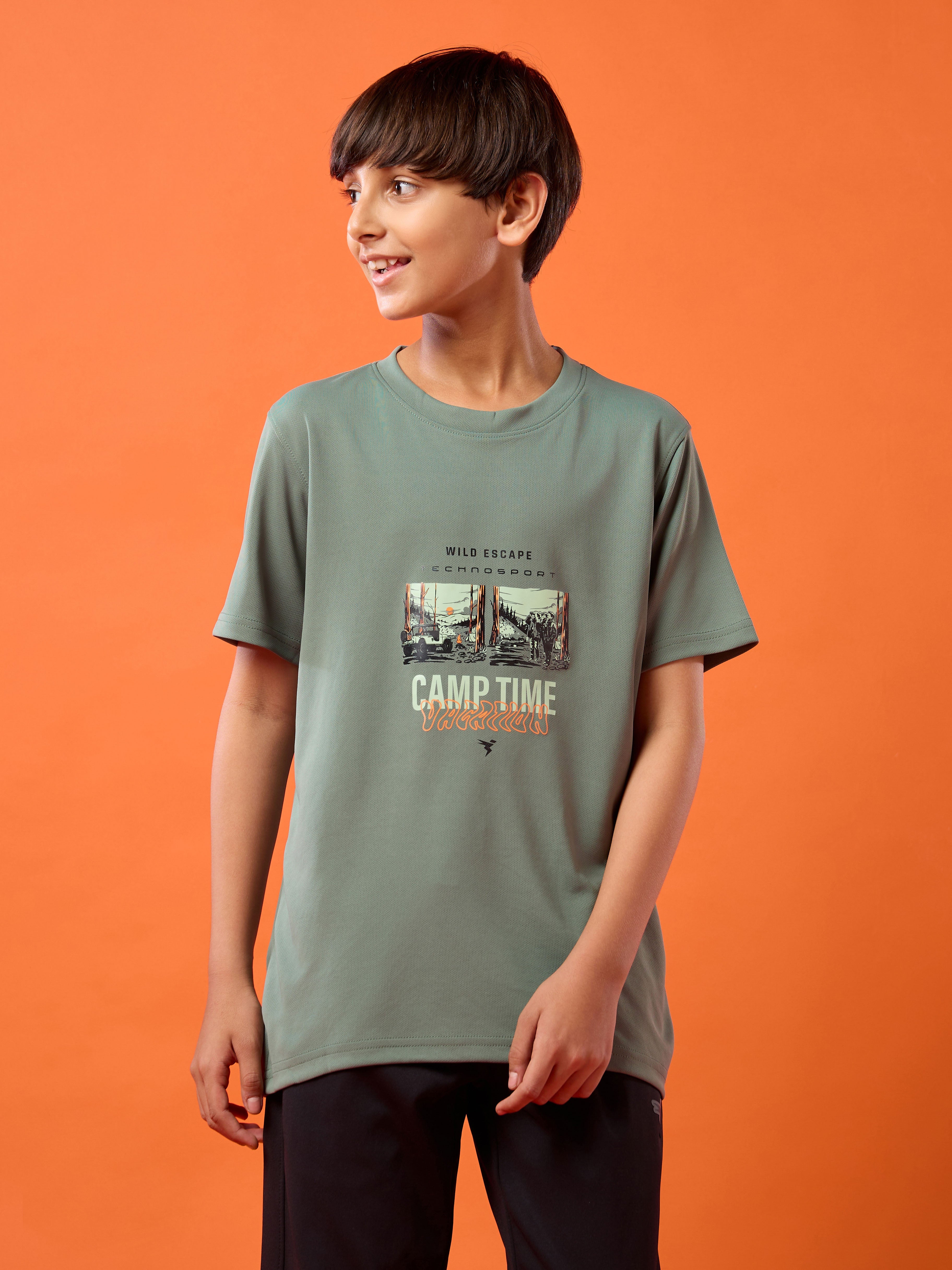 Technosport Kids Crew Neck Tshirt - BR121 - MYRTLE