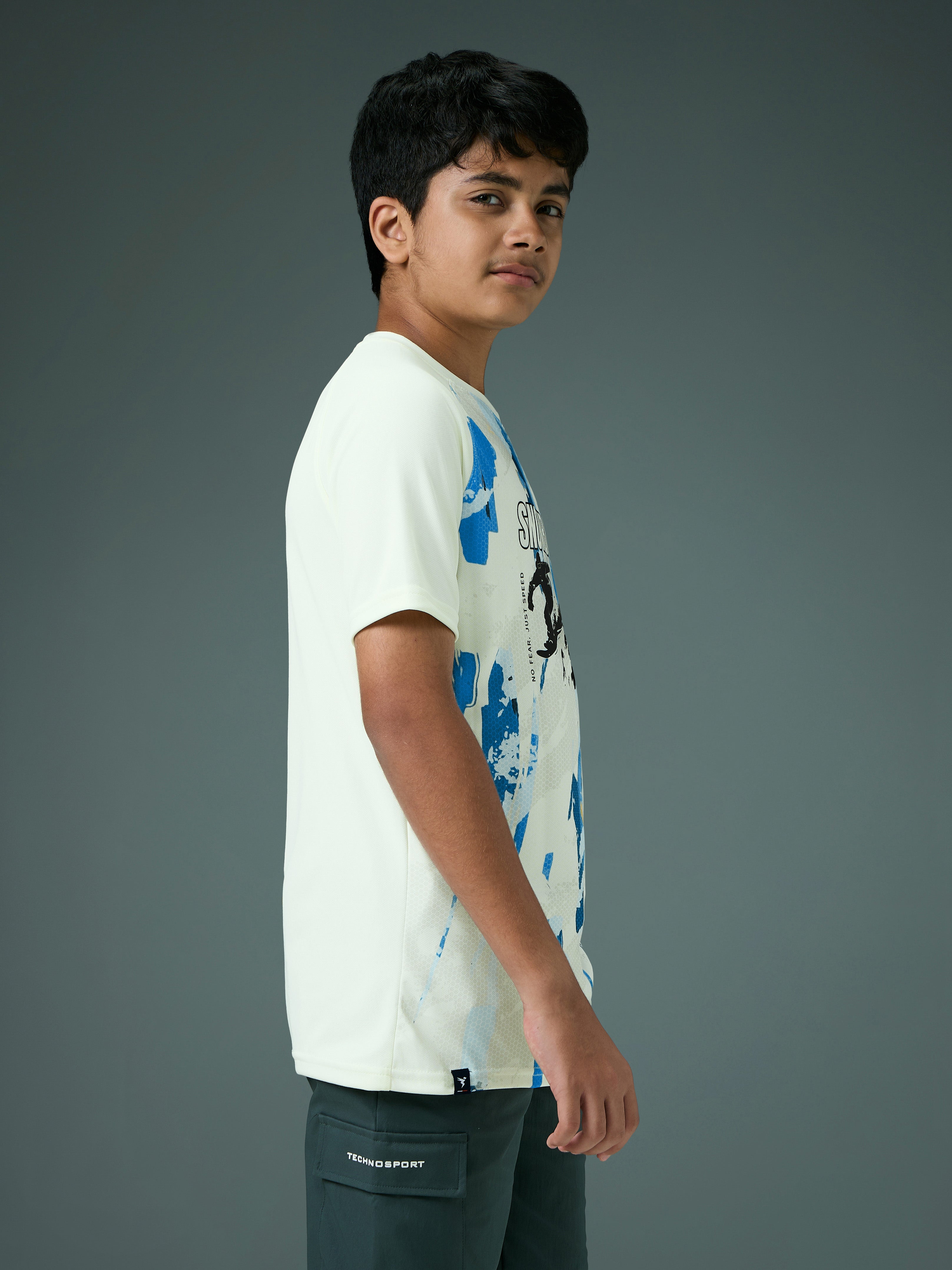 Technosport Kids Crew Neck Tshirt - BR121 - OFF WHITE