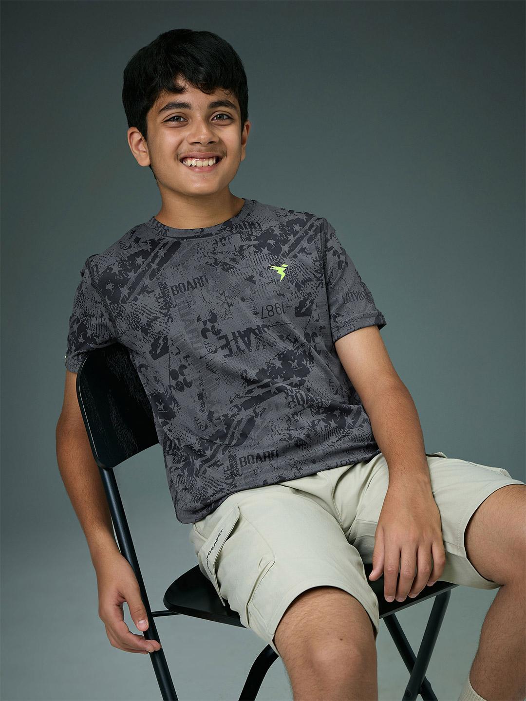 Technosport Kids Crew Neck Tshirt - BR141 - WOODLAND GRAY