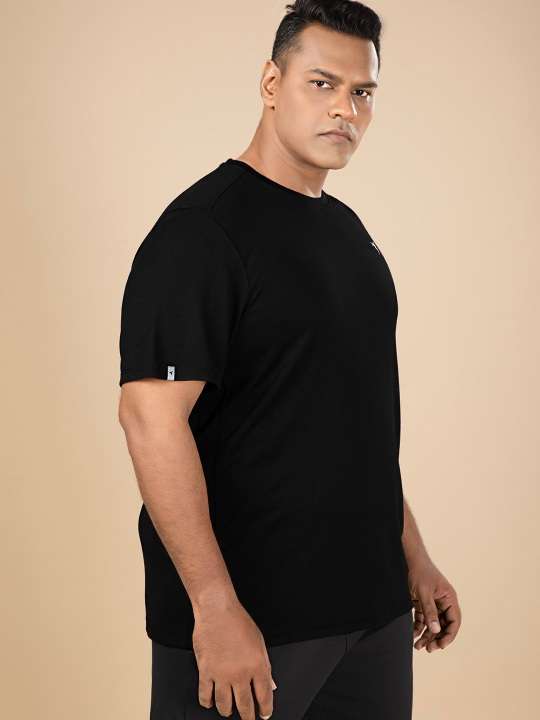 Technosport Crew Neck Tshirt (Honey Comb Fabric) - OR10B - BLACK