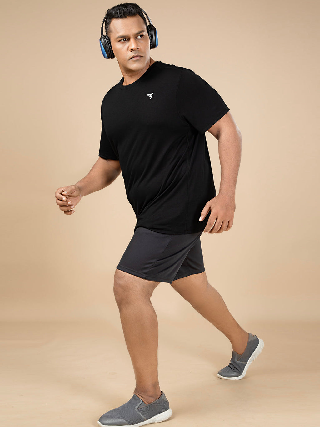 Technosport Crew Neck Tshirt (Honey Comb Fabric) - OR10B - BLACK