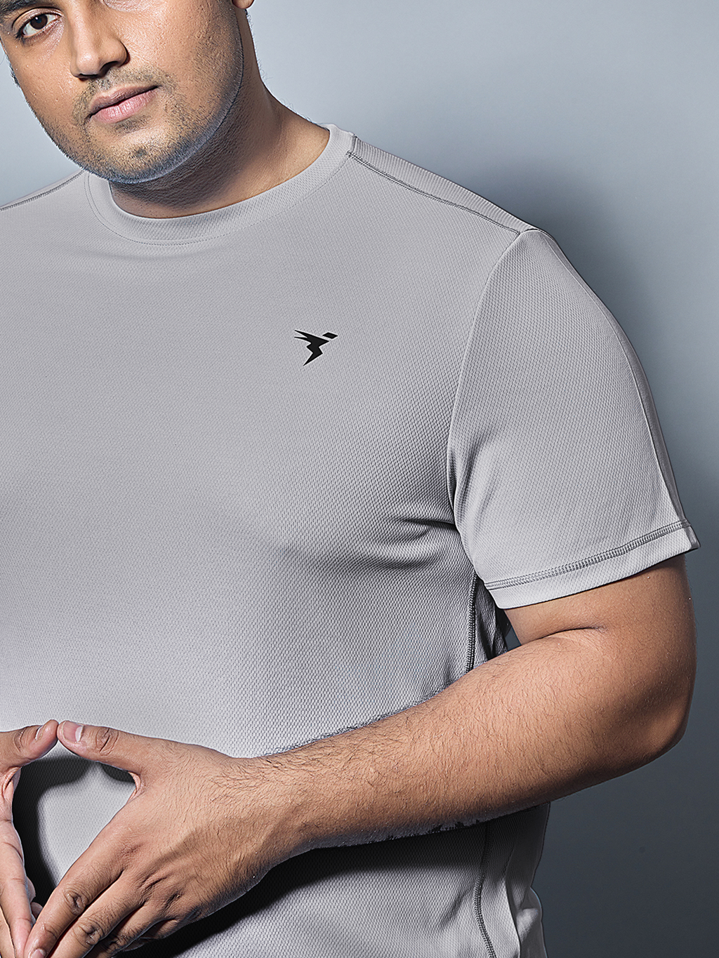 Technosport Crew Neck Tshirt (Honey Comb Fabric) - OR10B - LT GREY B