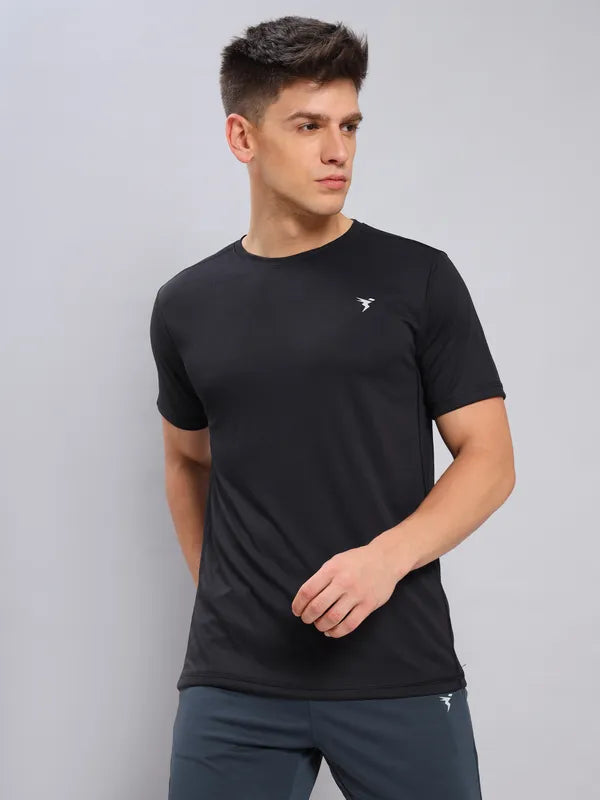 Technosport Crew Neck Tshirt (Honey Comb Fabric) - OR10 - BLACK