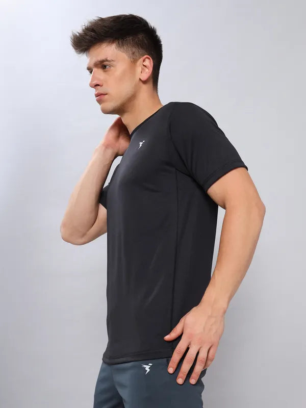Technosport Crew Neck Tshirt (Honey Comb Fabric) - OR10 - BLACK