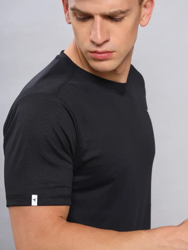 Technosport Crew Neck Tshirt (Honey Comb Fabric) - OR10 - BLACK