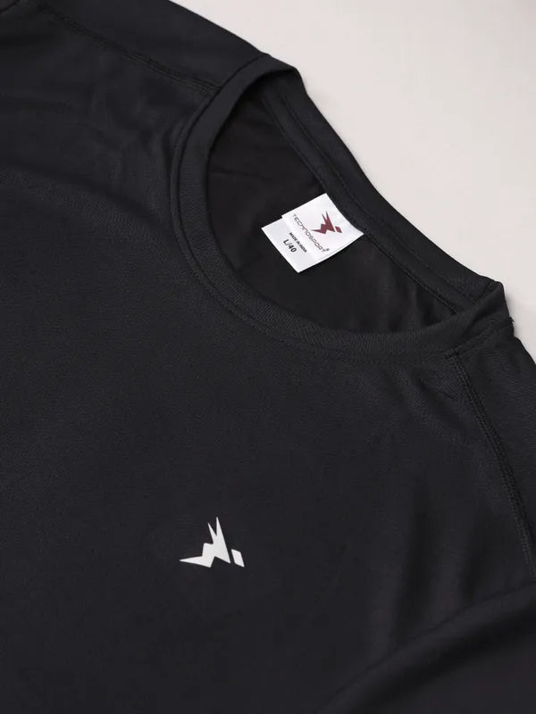 Technosport Crew Neck Tshirt (Honey Comb Fabric) - OR10 - BLACK