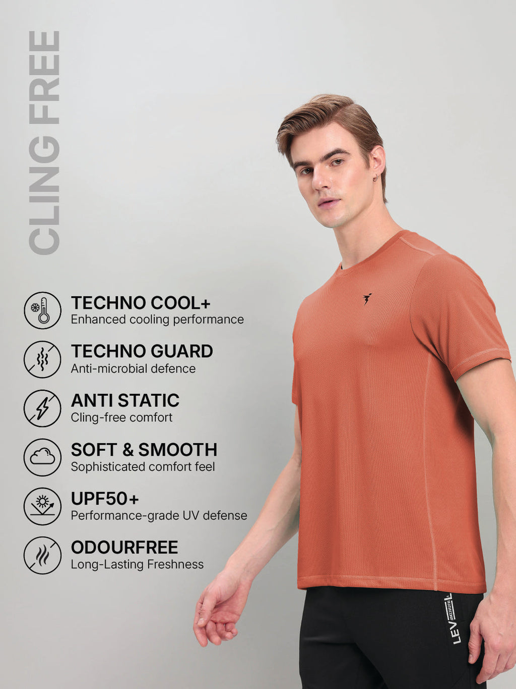 Technosport Crew Neck Tshirt (Honey Comb Fabric) - OR10 - CHILLI FLAKES