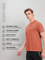 Technosport Crew Neck Tshirt (Honey Comb Fabric) - OR10 - CHILLI FLAKES