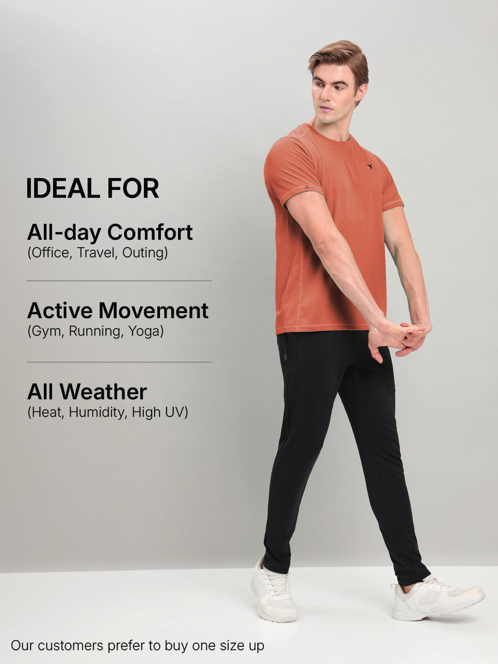 Technosport Crew Neck Tshirt (Honey Comb Fabric) - OR10 - CHILLI FLAKES