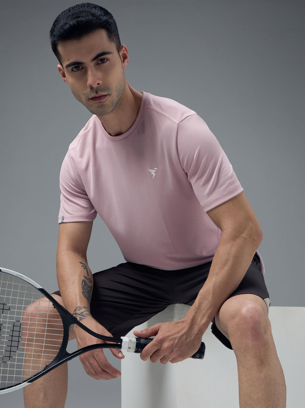 Technosport Crew Neck Tshirt (Honey Comb Fabric) - OR10 - DUSTY PINK