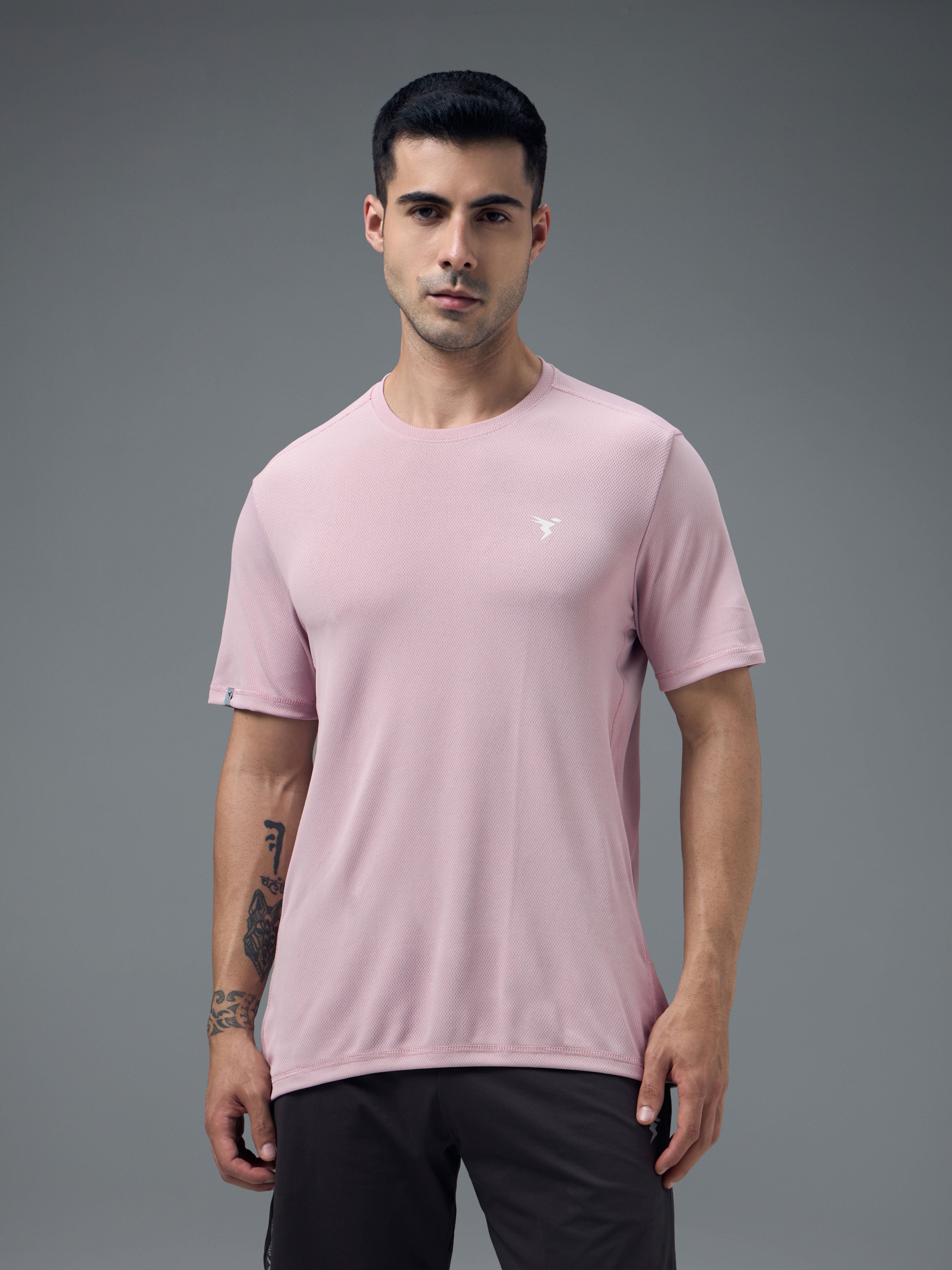 Technosport Crew Neck Tshirt (Honey Comb Fabric) - OR10 - DUSTY PINK