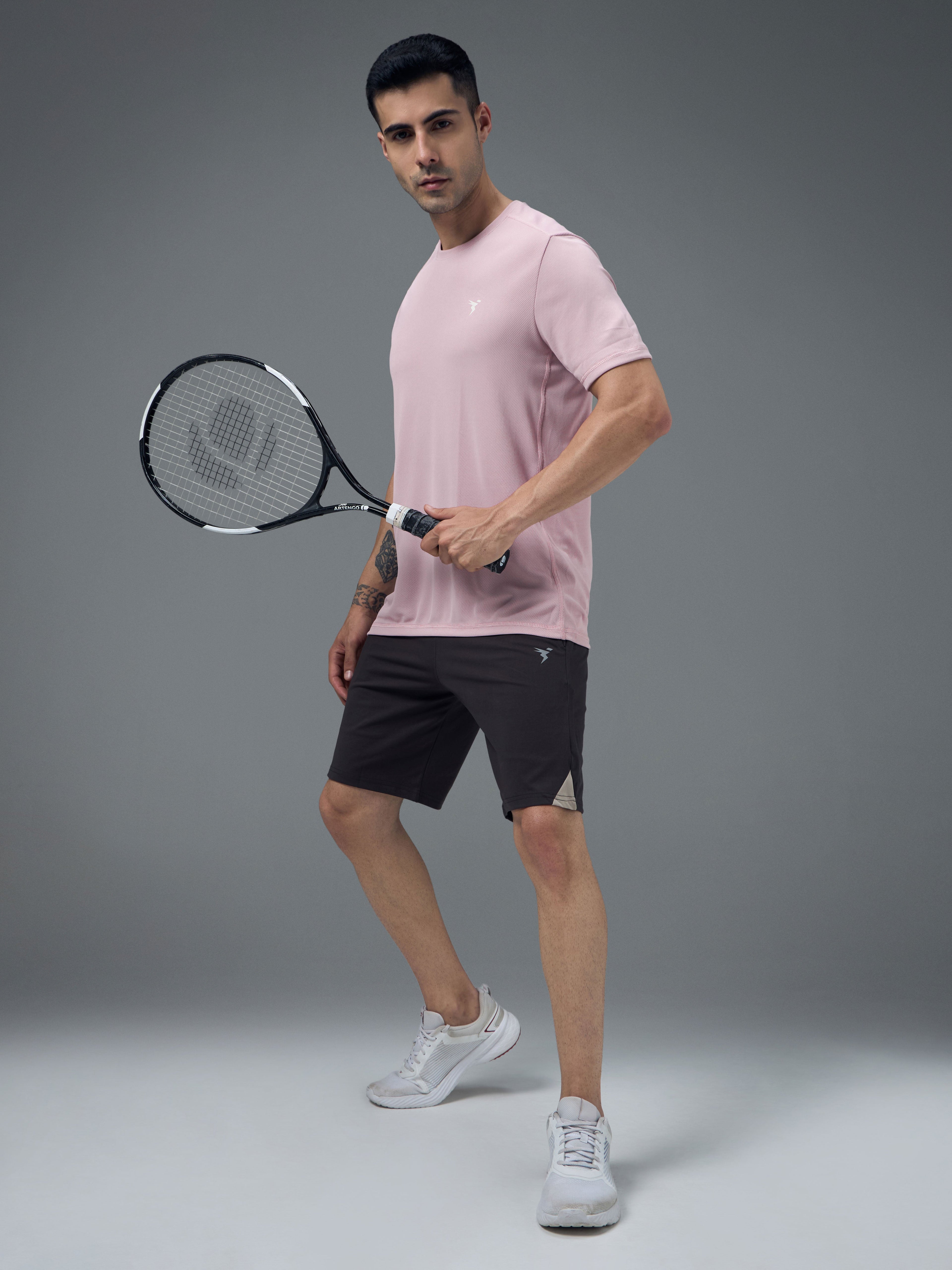 Technosport Crew Neck Tshirt (Honey Comb Fabric) - OR10 - DUSTY PINK