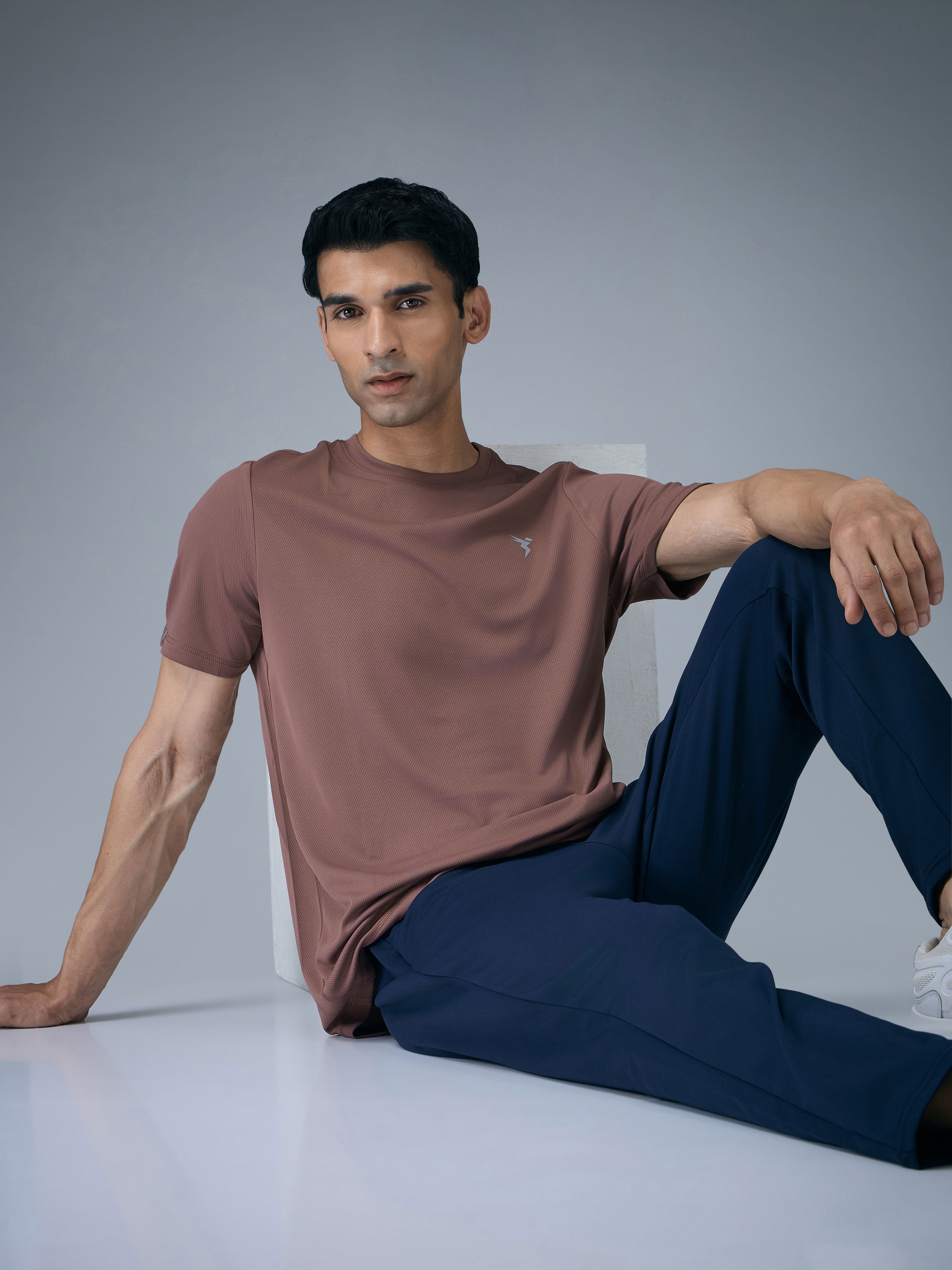 Technosport Crew Neck Tshirt (Honey Comb Fabric) - OR10 - MARSALA