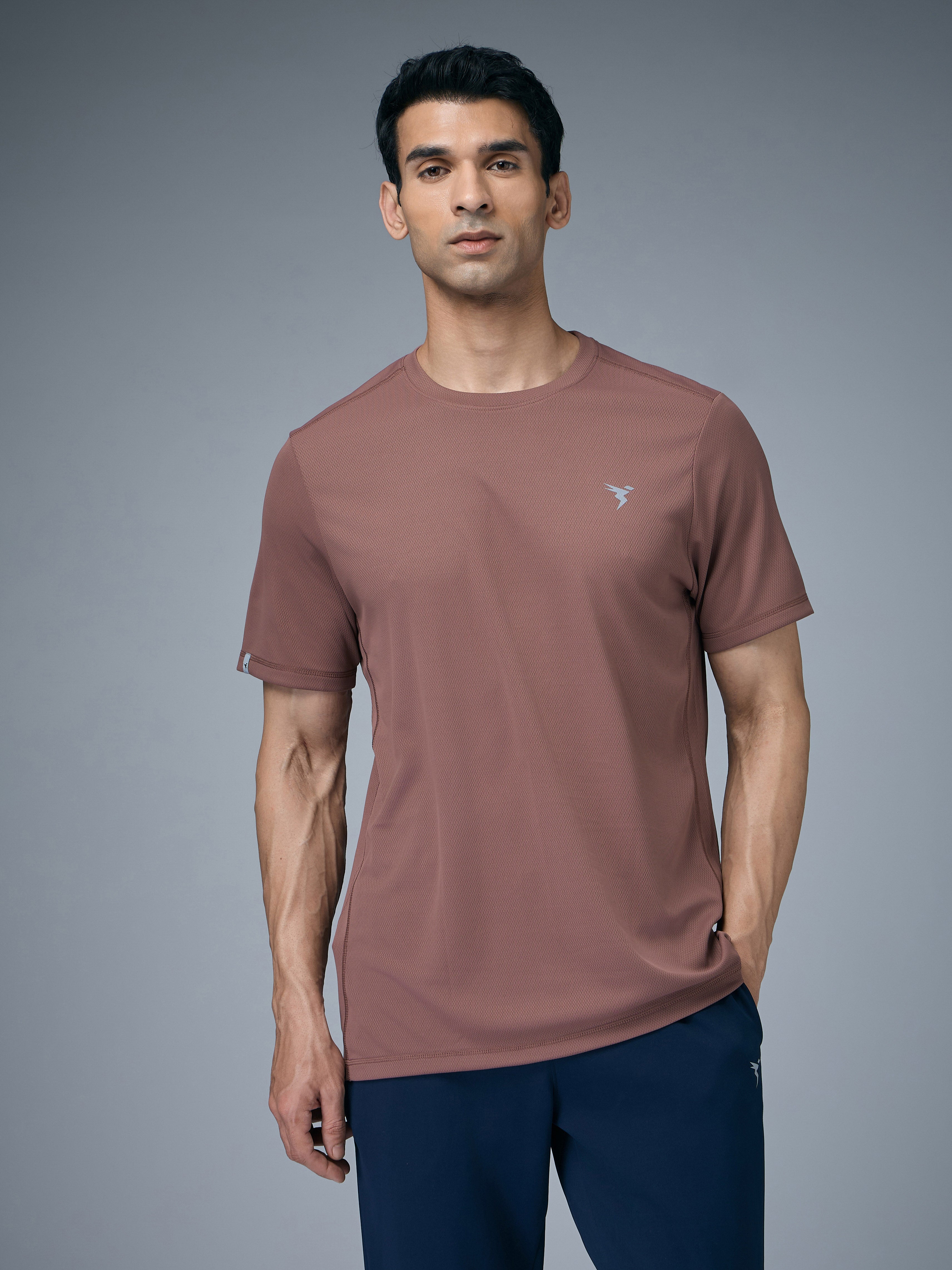 Technosport Crew Neck Tshirt (Honey Comb Fabric) - OR10 - MARSALA