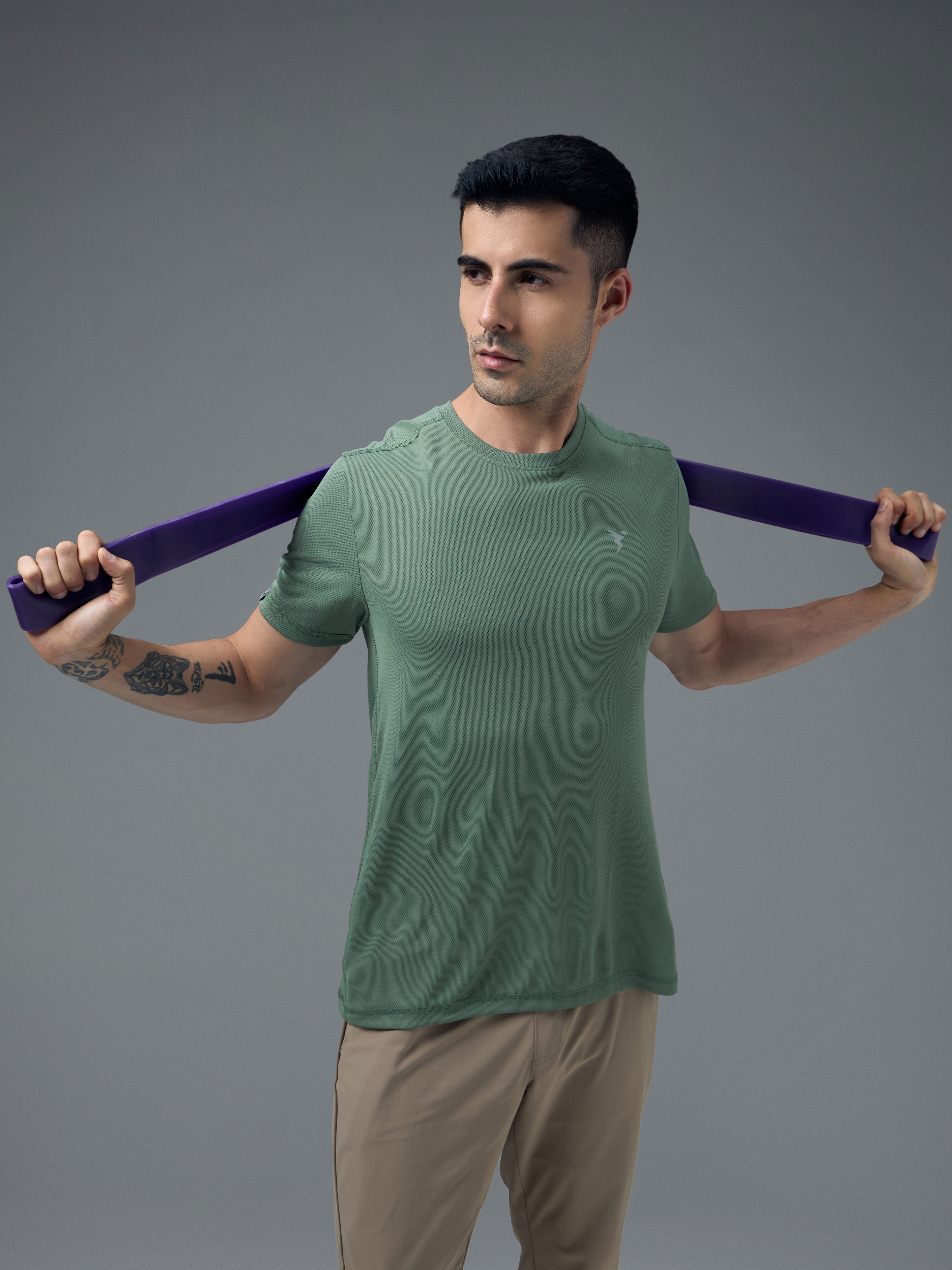 Technosport Crew Neck Tshirt (Honey Comb Fabric) - OR10 - MYRTLE