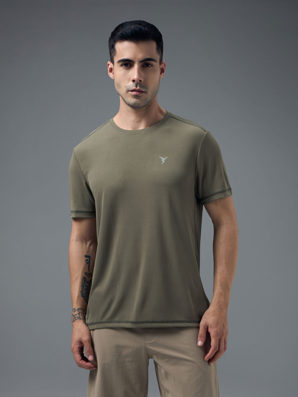 Technosport Crew Neck Tshirt (Honey Comb Fabric) - OR10 - SMOKEY OLIVE