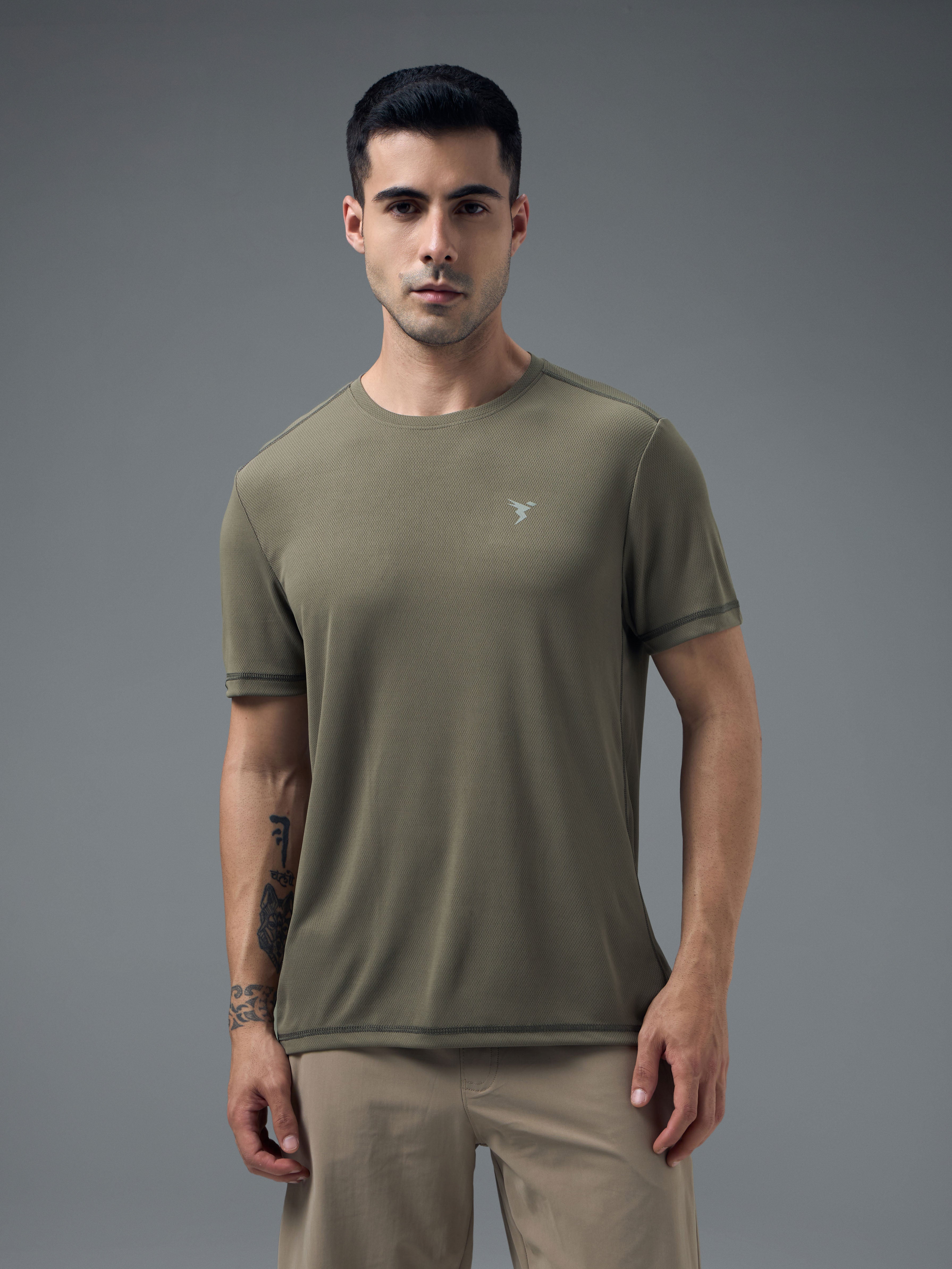Technosport Crew Neck Tshirt (Honey Comb Fabric) - OR10 - SMOKEY OLIVE