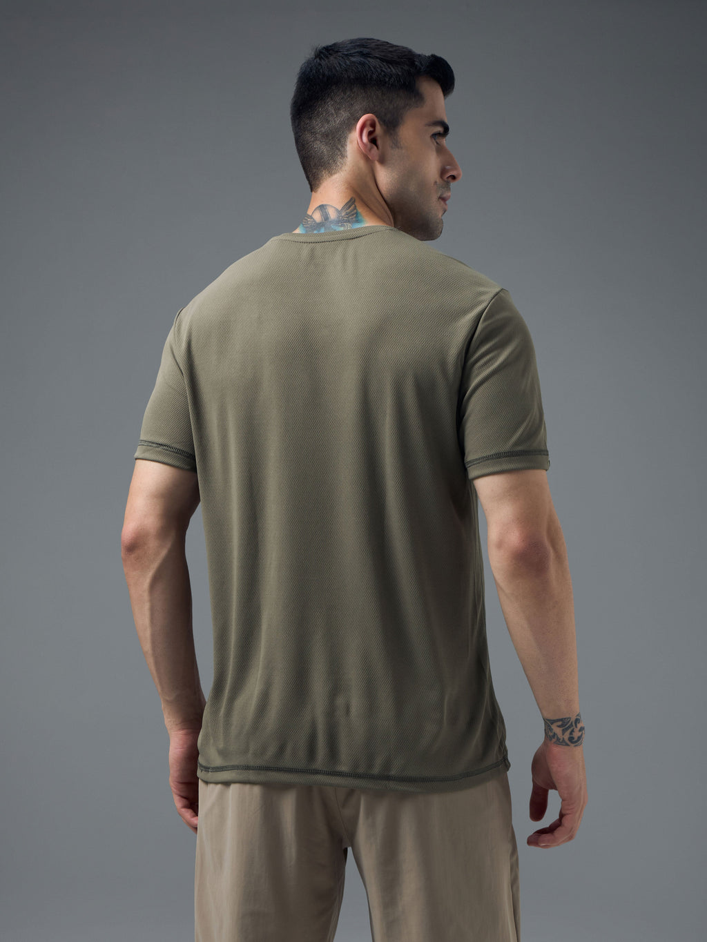 Technosport Crew Neck Tshirt (Honey Comb Fabric) - OR10 - SMOKEY OLIVE