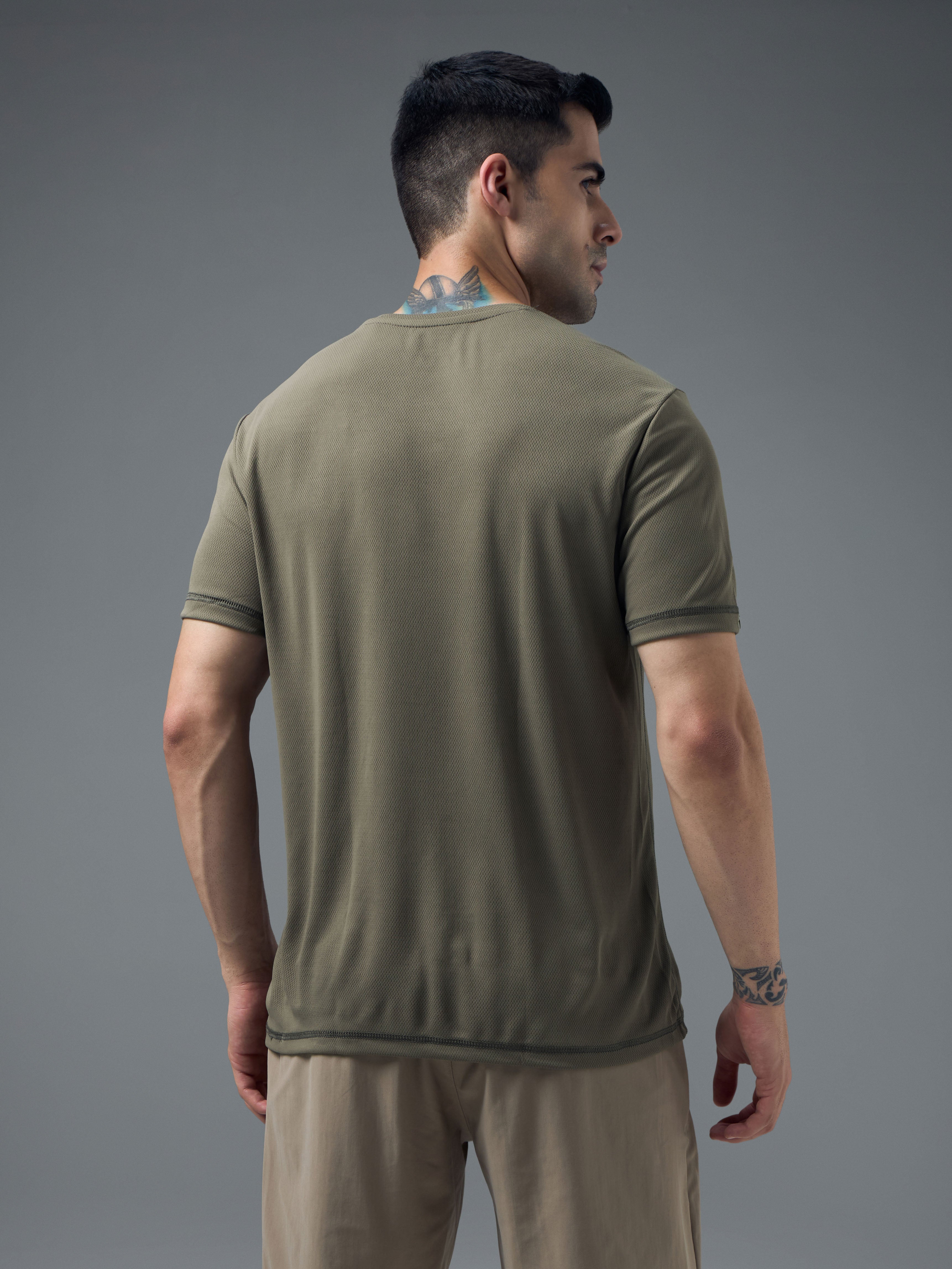 Technosport Crew Neck Tshirt (Honey Comb Fabric) - OR10 - SMOKEY OLIVE