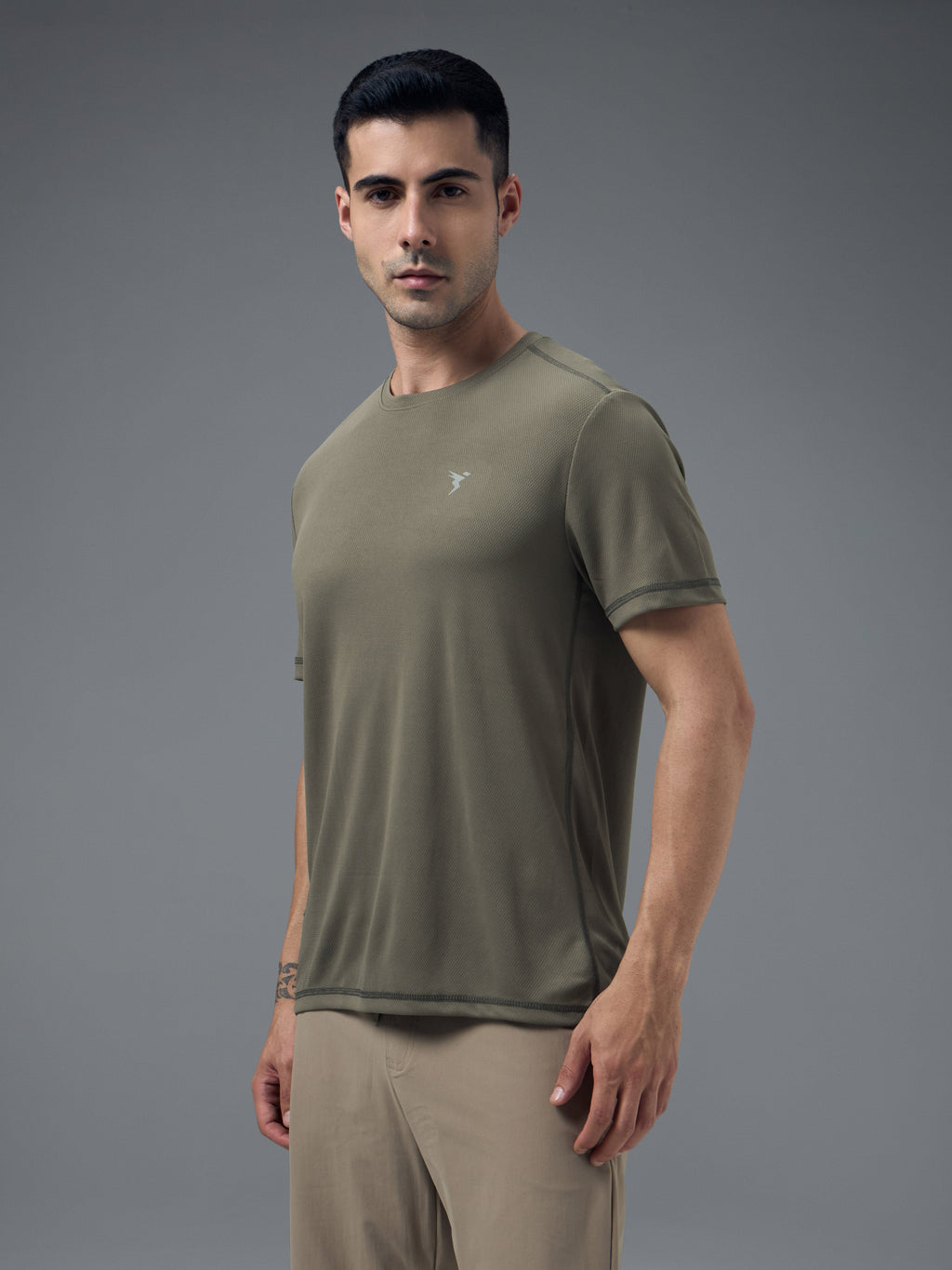 Technosport Crew Neck Tshirt (Honey Comb Fabric) - OR10 - SMOKEY OLIVE