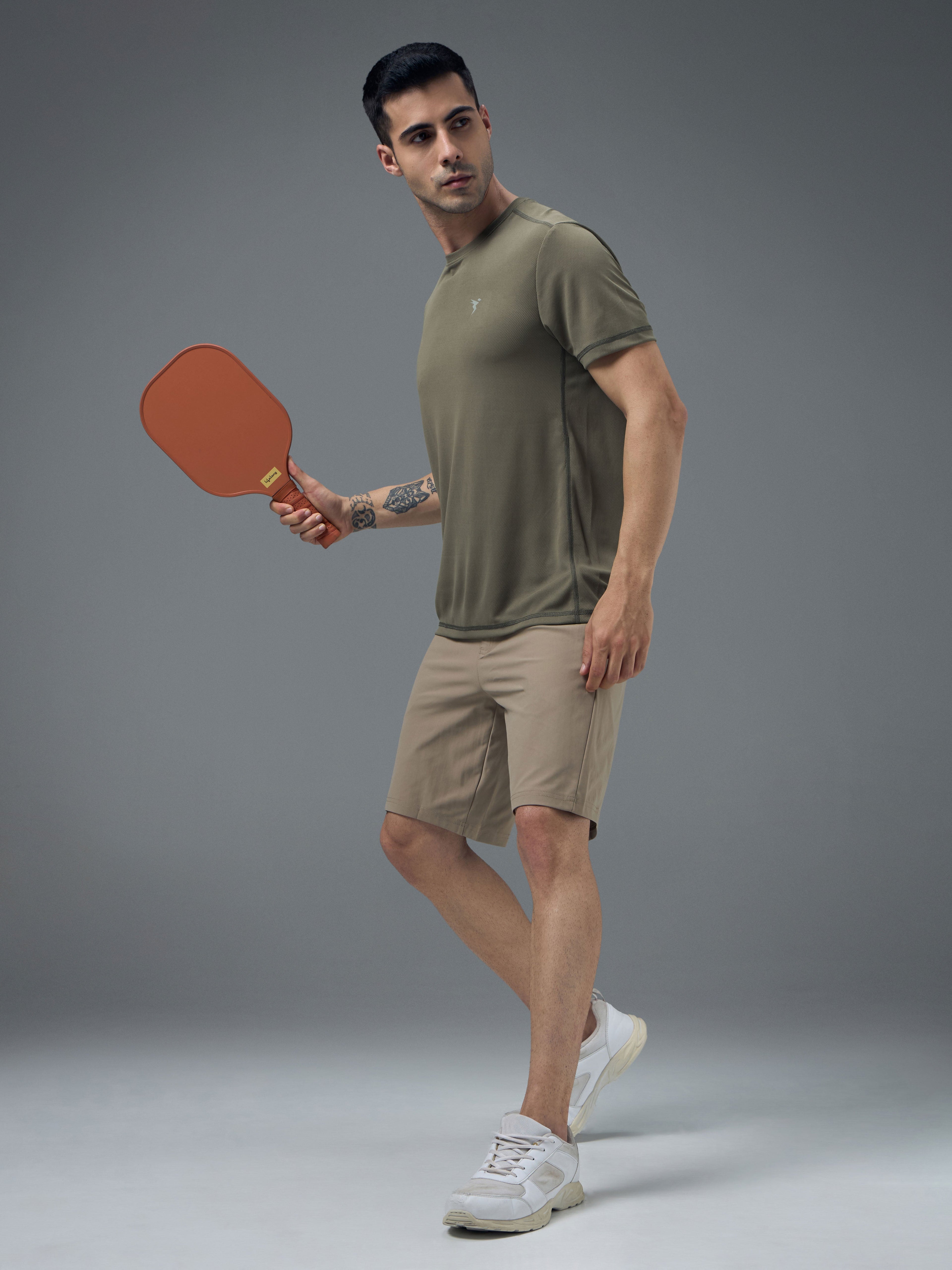 Technosport Crew Neck Tshirt (Honey Comb Fabric) - OR10 - SMOKEY OLIVE