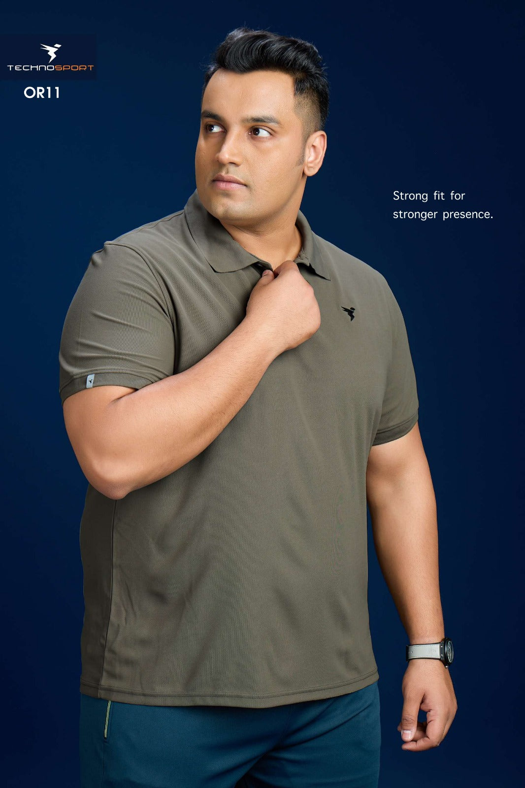 Technosport Solid Collar TShirt (Matpiq) - OR11B - SMOKEY OLIVE