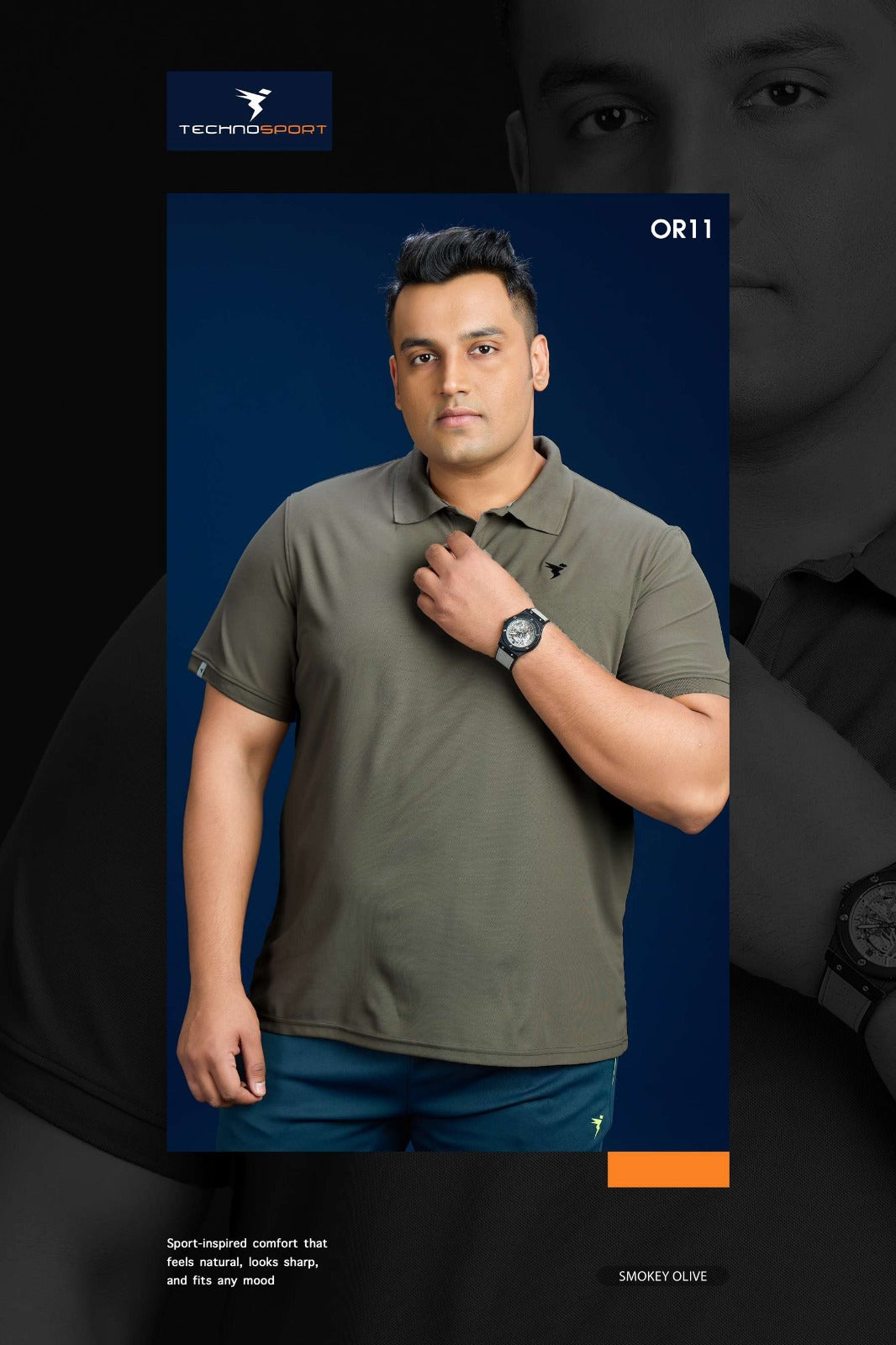 Technosport Solid Collar TShirt (Matpiq) - OR11B - SMOKEY OLIVE