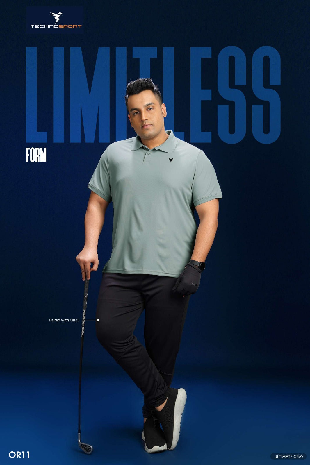 Technosport Solid Collar TShirt (Matpiq) - OR11B - ULTIMATE GRAY
