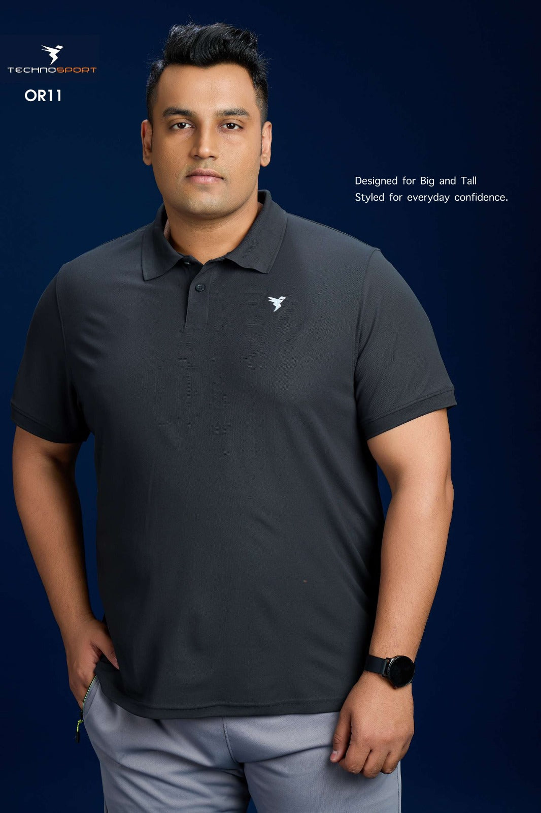 Technosport Solid Collar TShirt (Matpiq) - OR11B - WOODLAND GRAY