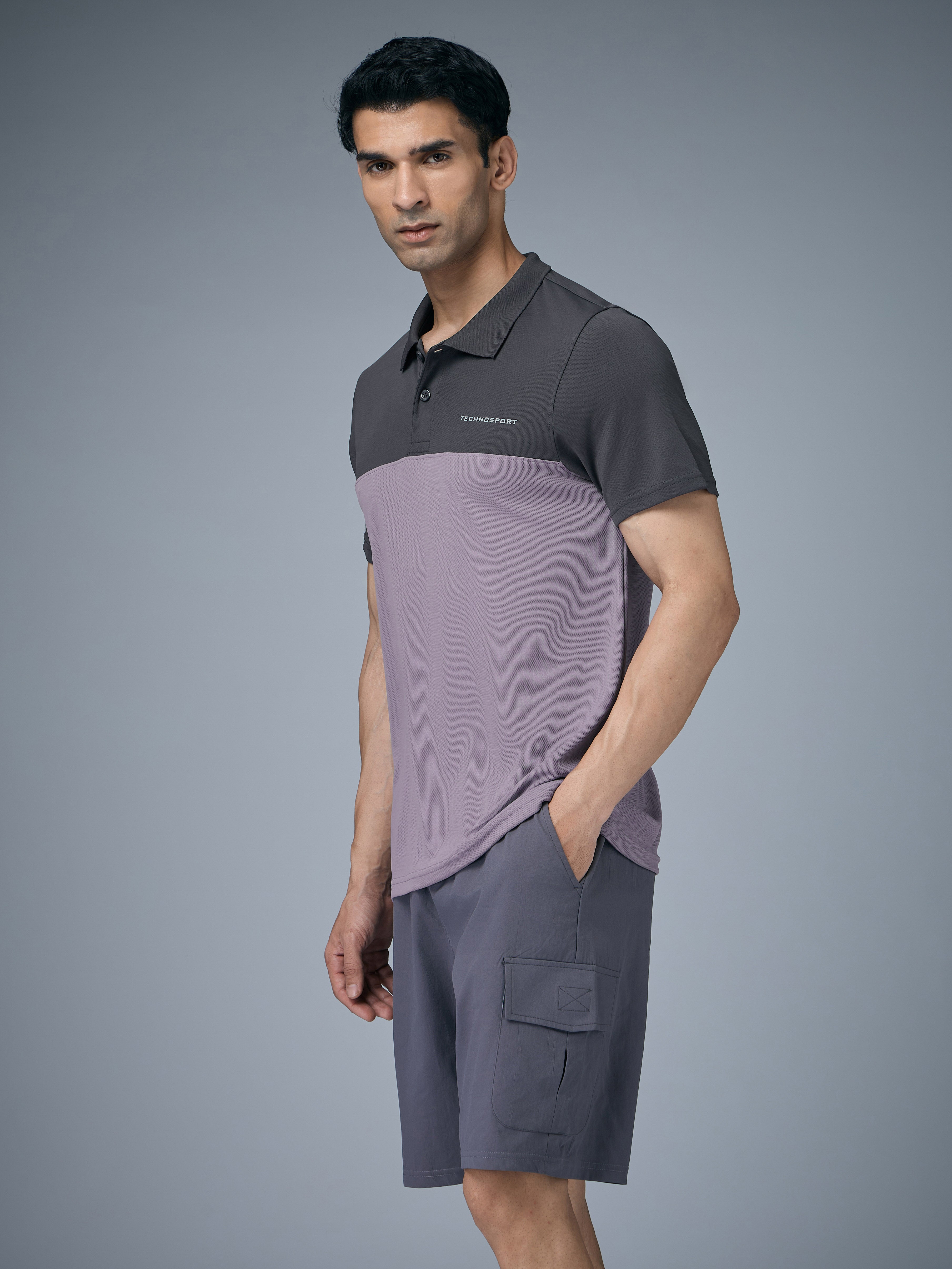 Technosport Collar Neck Tshirt (Techno Cool) - OR13 - GRAY RIDGE
