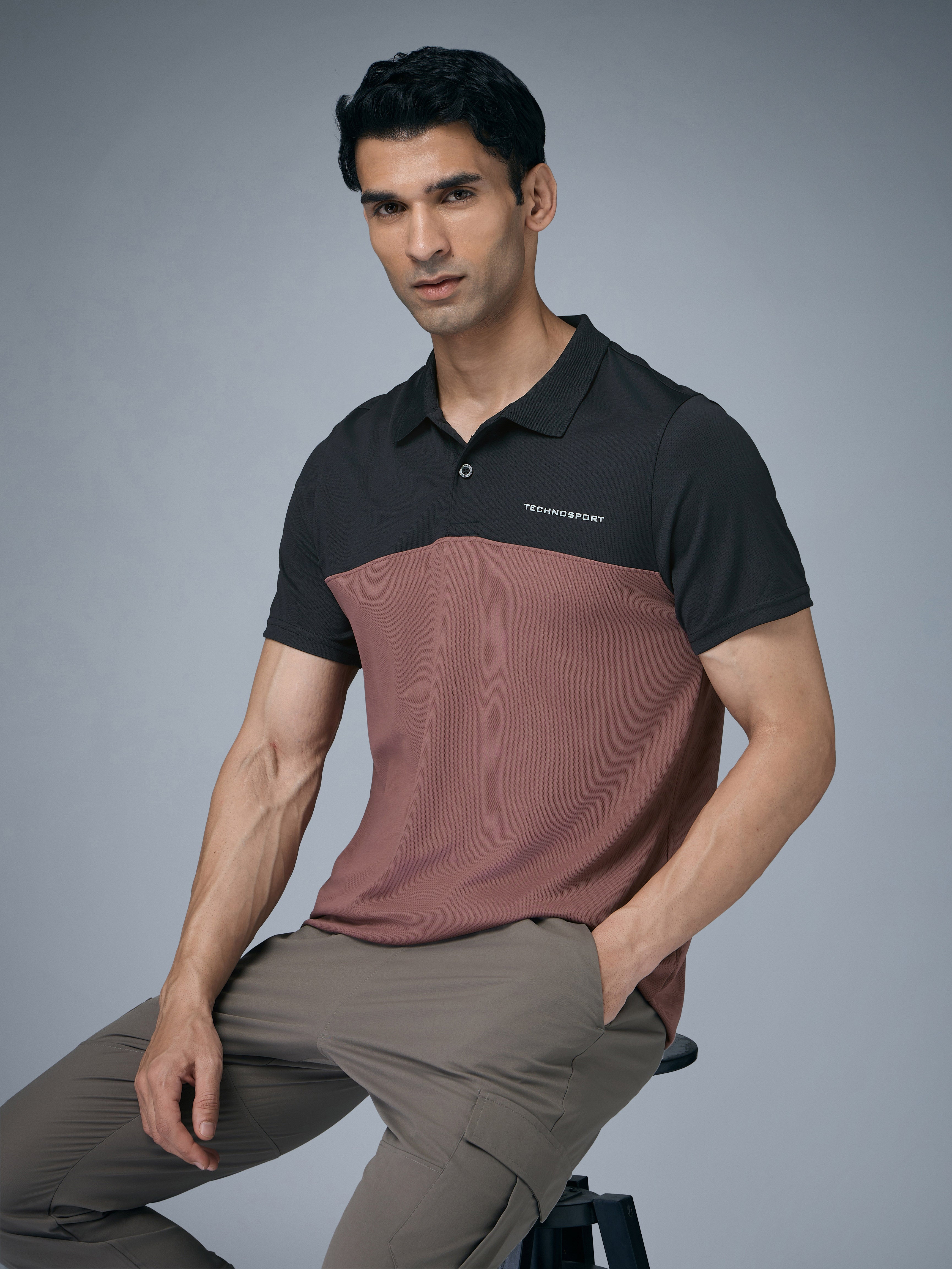 Technosport Collar Neck Tshirt (Techno Cool) - OR13 - OX BLOOD RED