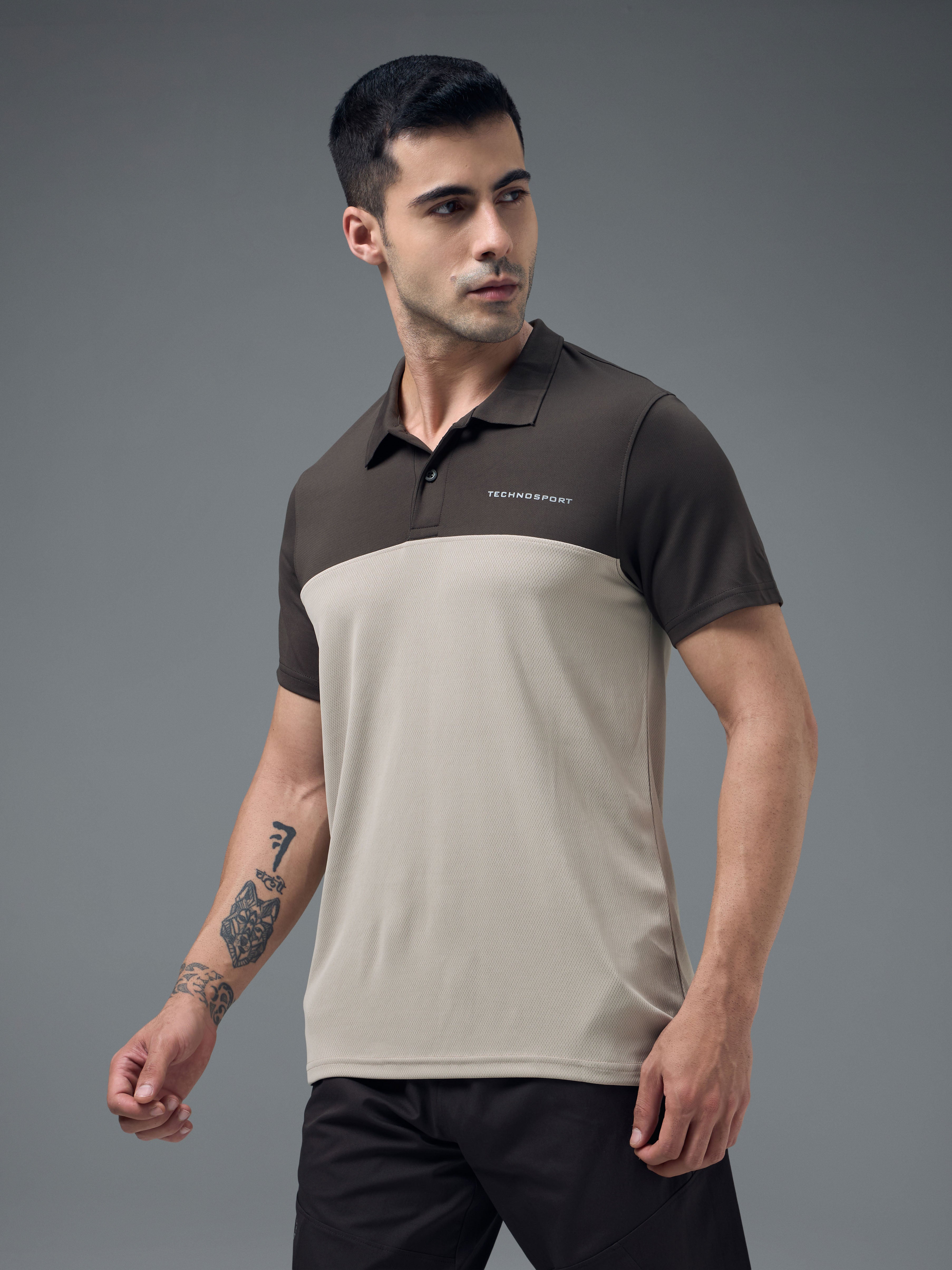 Technosport Collar Neck Tshirt (Techno Cool) - OR13 - OYSTER GRAY