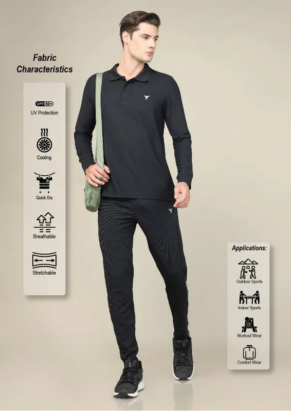 Technosport Full Sleeve Collar TShirt (Matpiq) - OR37 - BLACK
