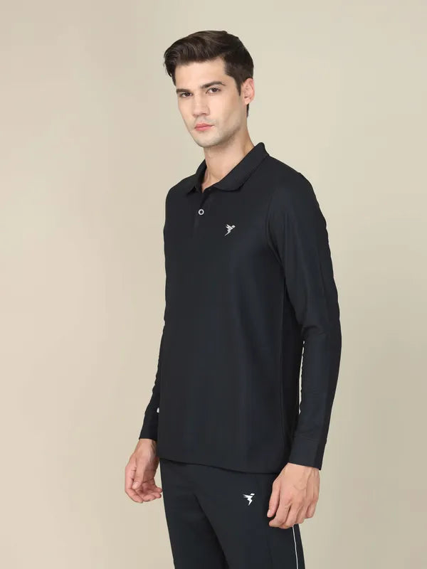 Technosport Full Sleeve Collar TShirt (Matpiq) - OR37 - BLACK