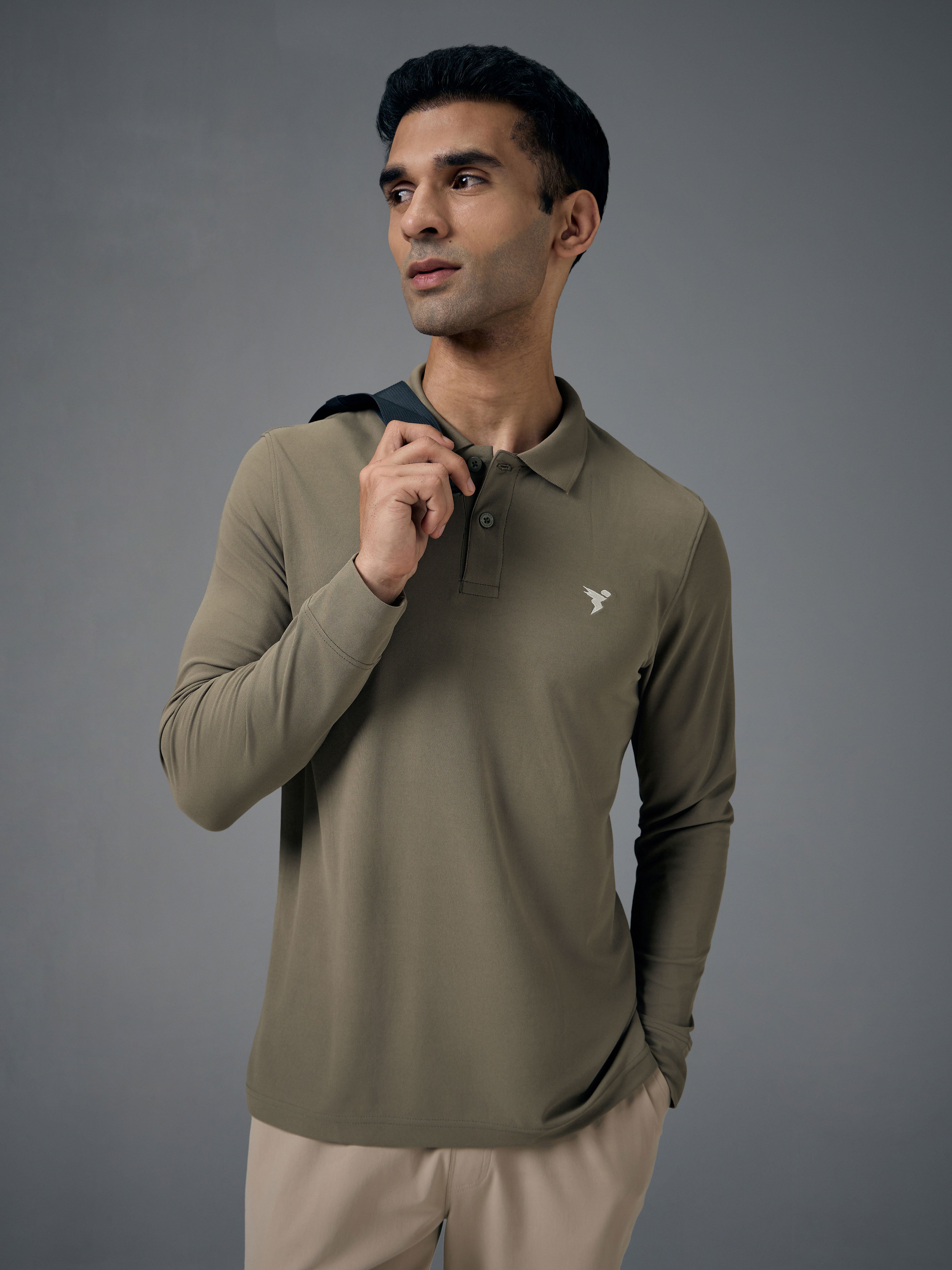 Technosport Full Sleeve Collar TShirt (Matpiq) - OR37 - SMOKEY OLIVE