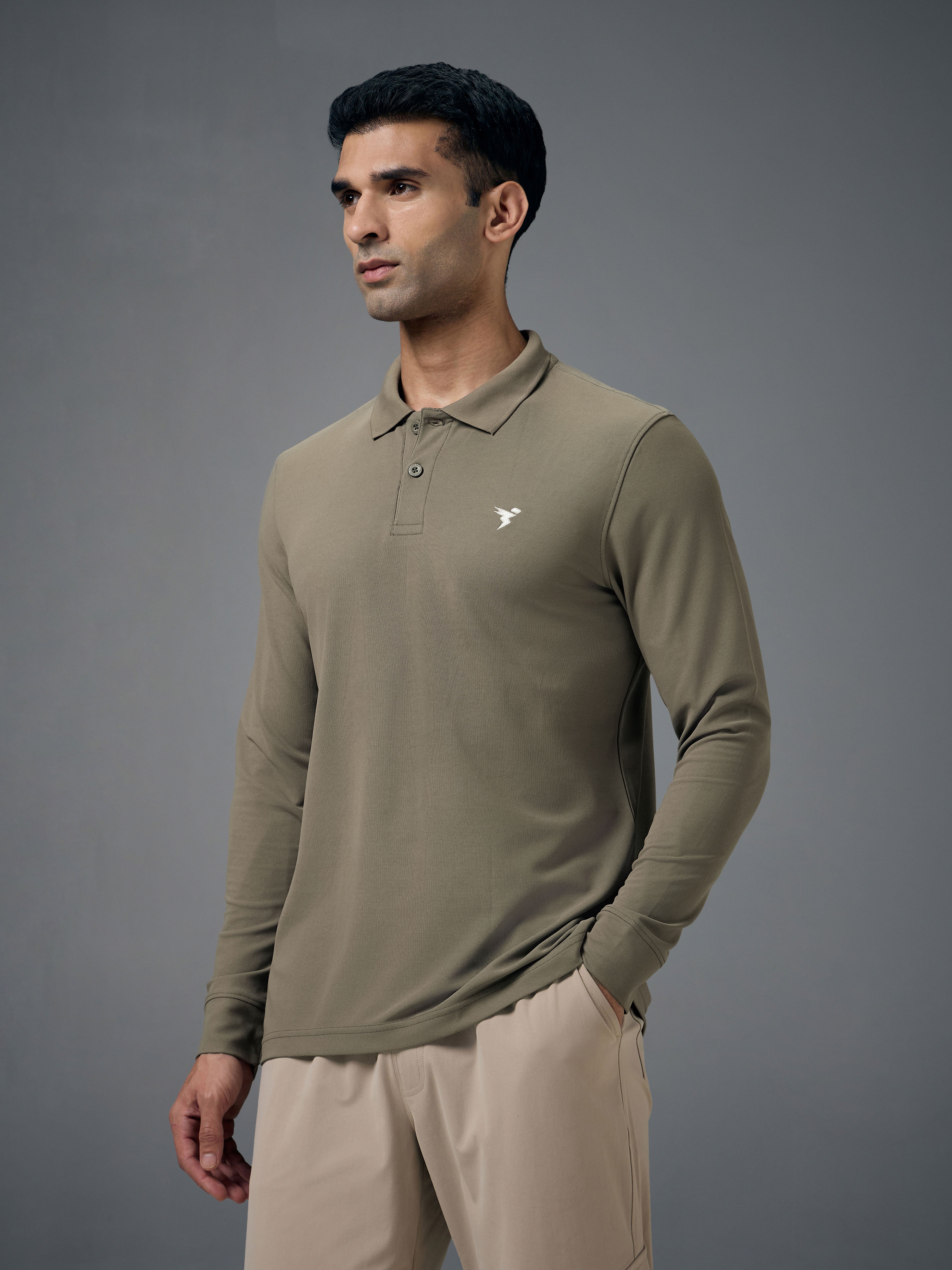 Technosport Full Sleeve Collar TShirt (Matpiq) - OR37 - SMOKEY OLIVE