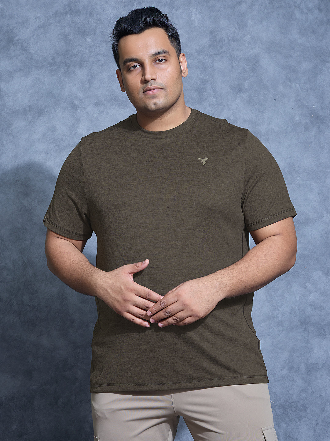 Technosport Plus Size Crew Neck TShirt (Double Cool) - OR40B - BLACK OLIVE