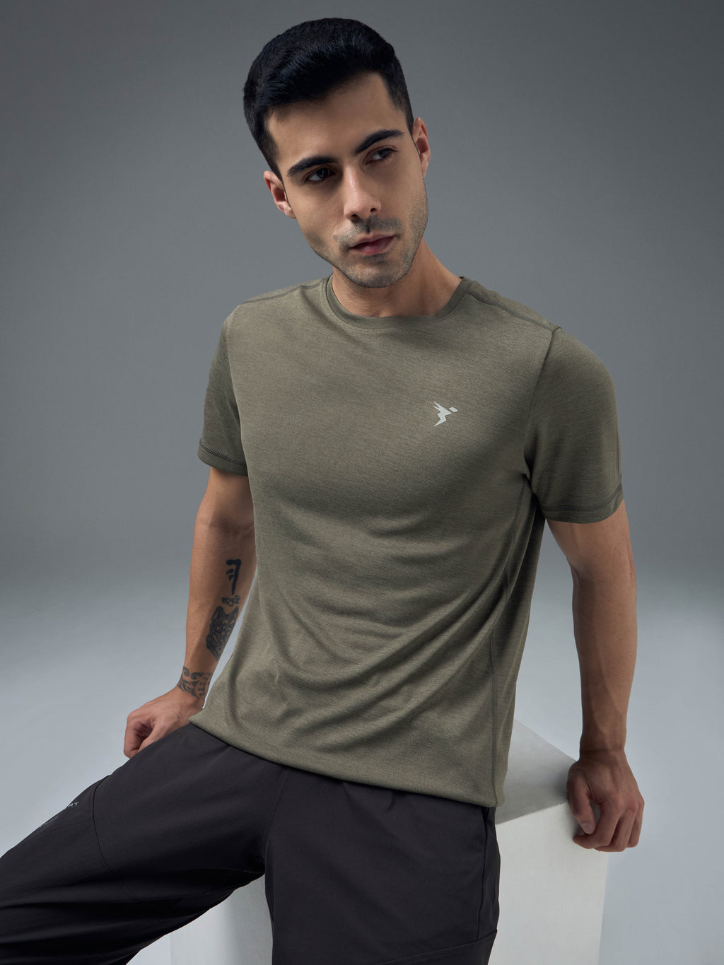 Technosport Crew Neck Tshirt (Double Cool) - OR40 - SMOKEY OLIVE