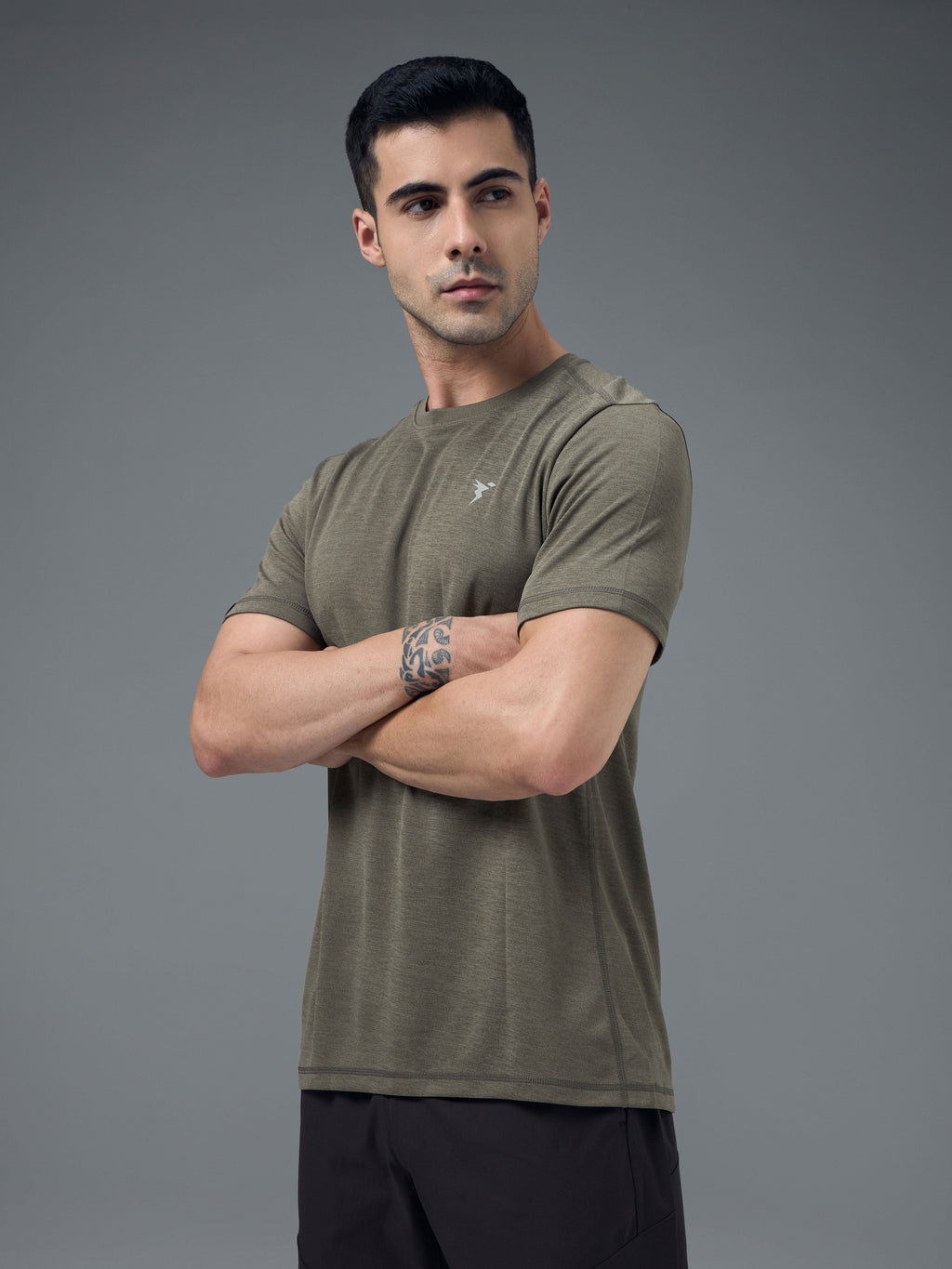 Technosport Crew Neck Tshirt (Double Cool) - OR40 - SMOKEY OLIVE