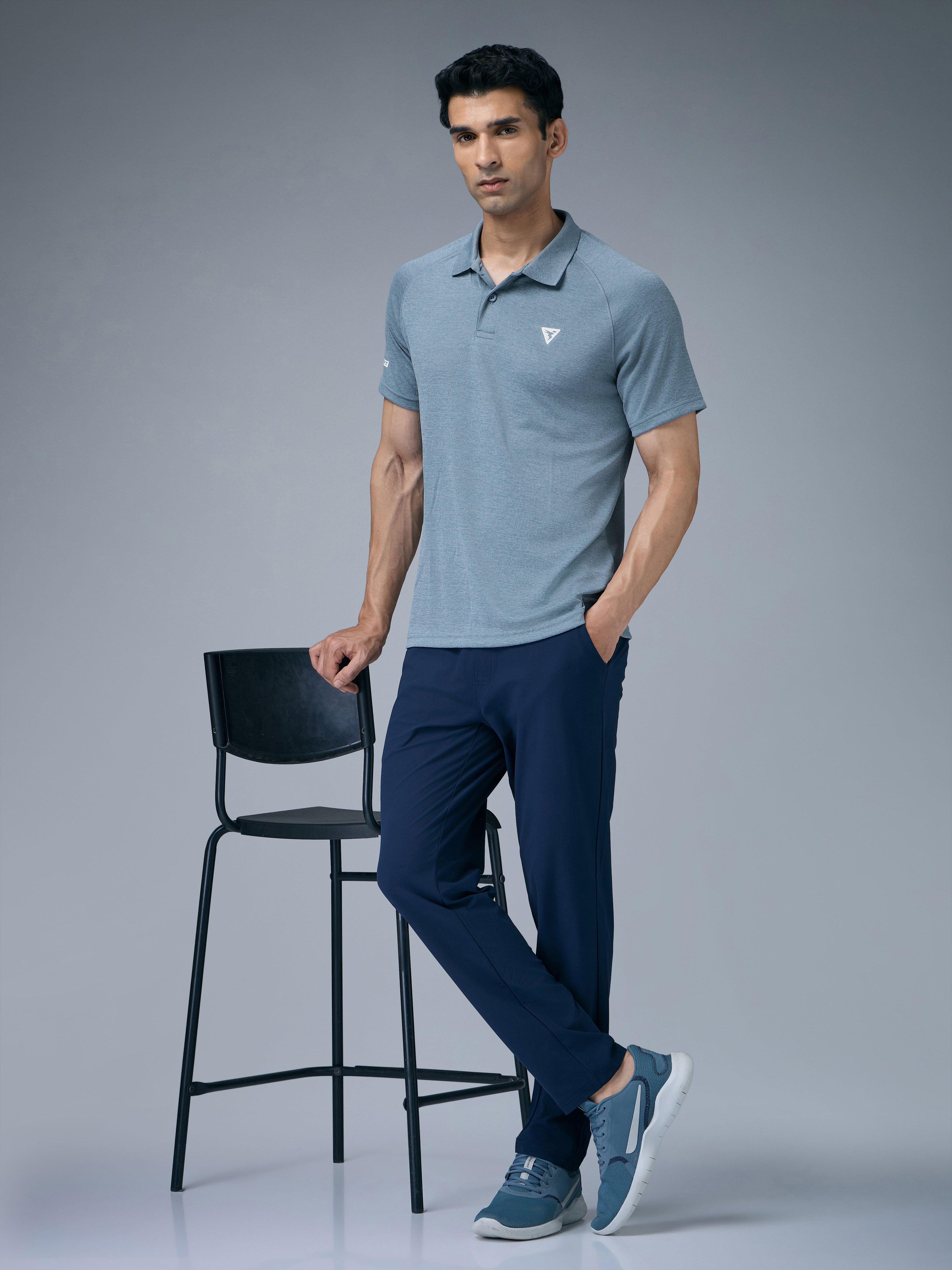 Technosport Melange Double Cool Polo Tshirt - OR41 - BLUE STONE