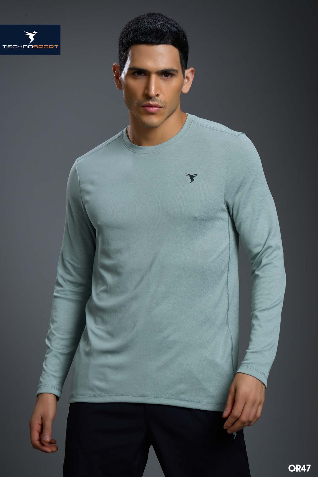 Technosport Melange Doule Cool Slim Fit Crew Neck Fullsleeve Tshirt - OR47 - AQUA GREY