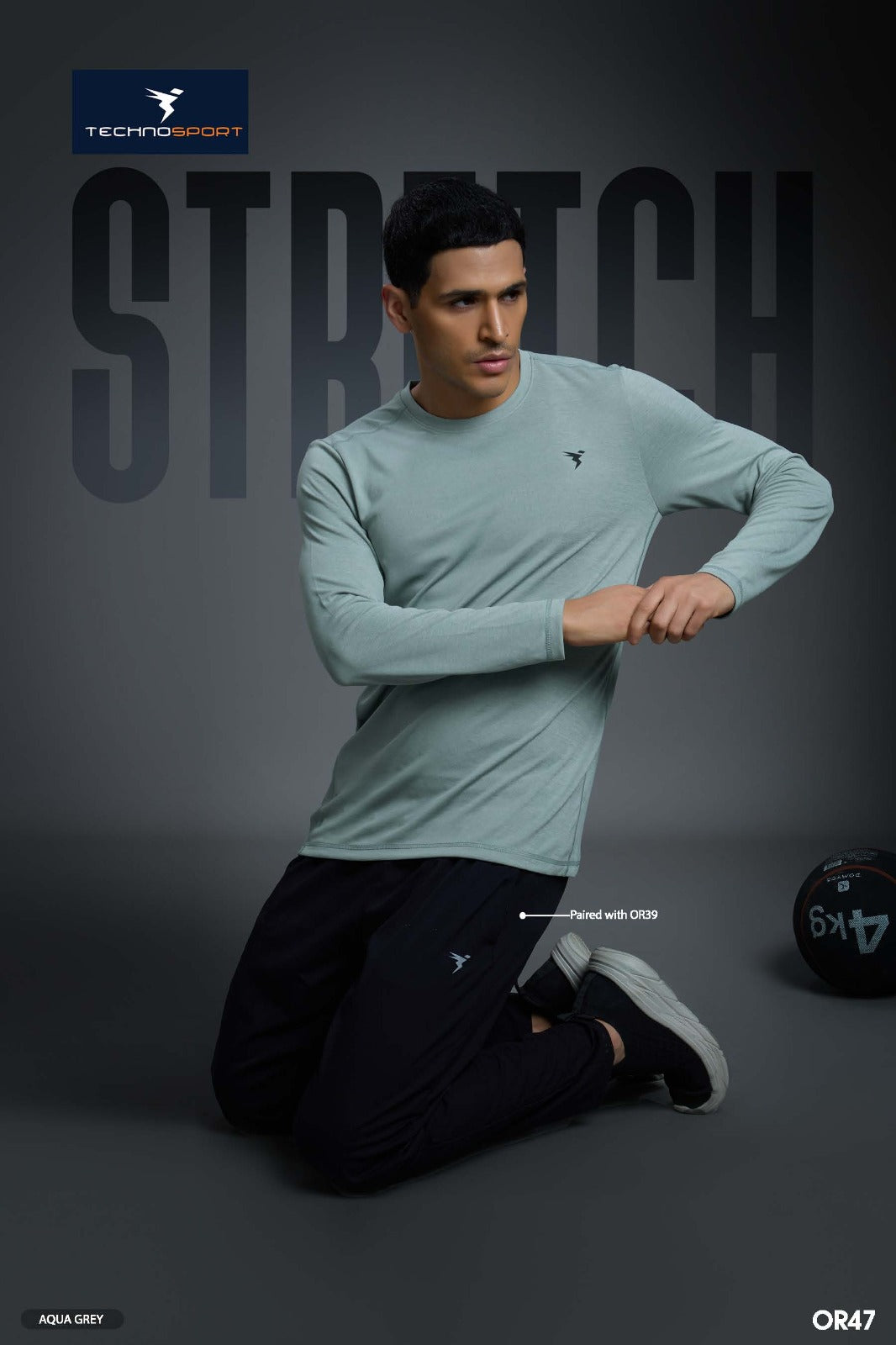 Technosport Melange Doule Cool Slim Fit Crew Neck Fullsleeve Tshirt - OR47 - AQUA GREY