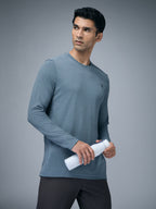 Technosport Melange Doule Cool Slim Fit Crew Neck Fullsleeve Tshirt - OR47 - BLUE STONE