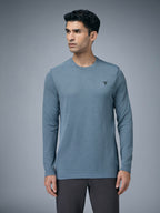 Technosport Melange Doule Cool Slim Fit Crew Neck Fullsleeve Tshirt - OR47 - BLUE STONE